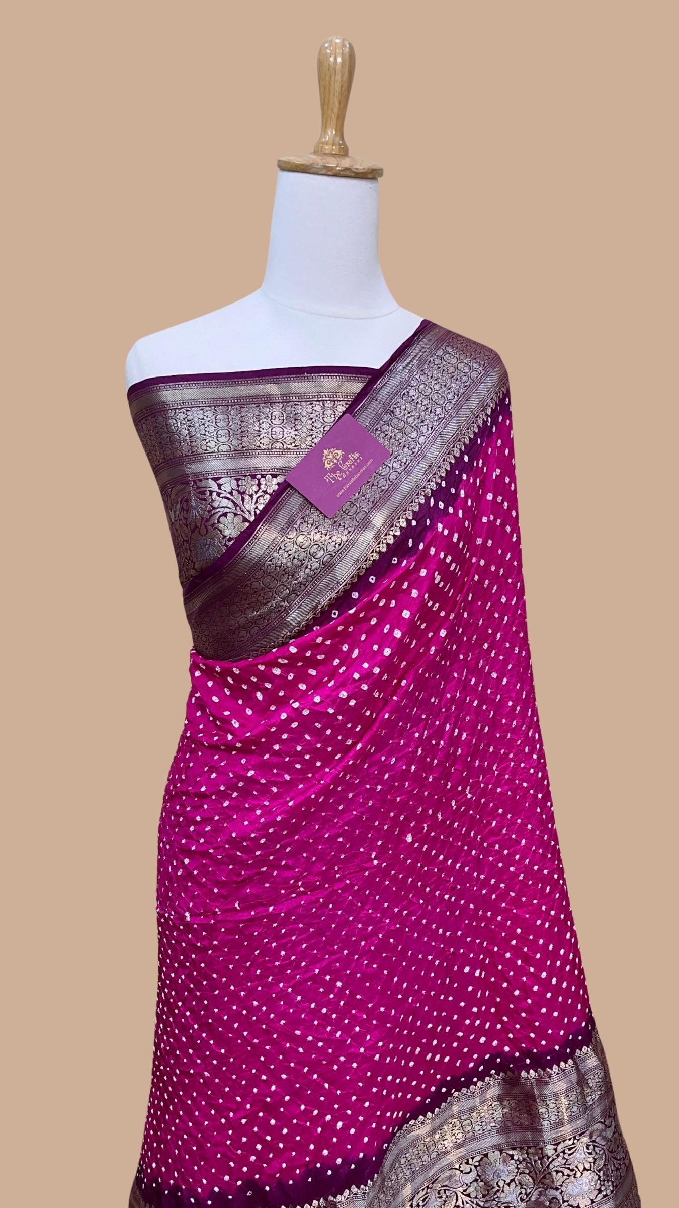 Pure Chiniya Silk Handloom Bandhej Banarasi Saree
