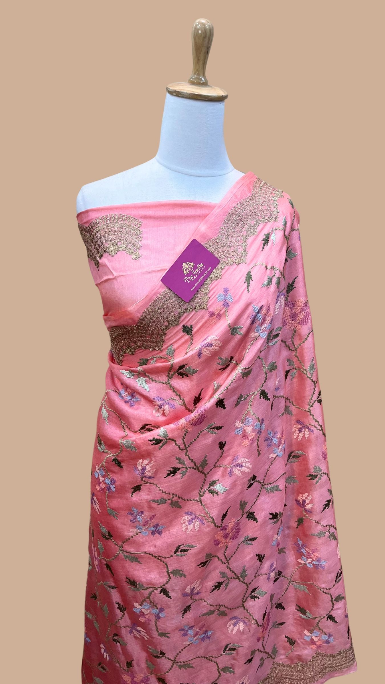 Pure Tussar Silk Chikankari Handloom Banarasi Saree