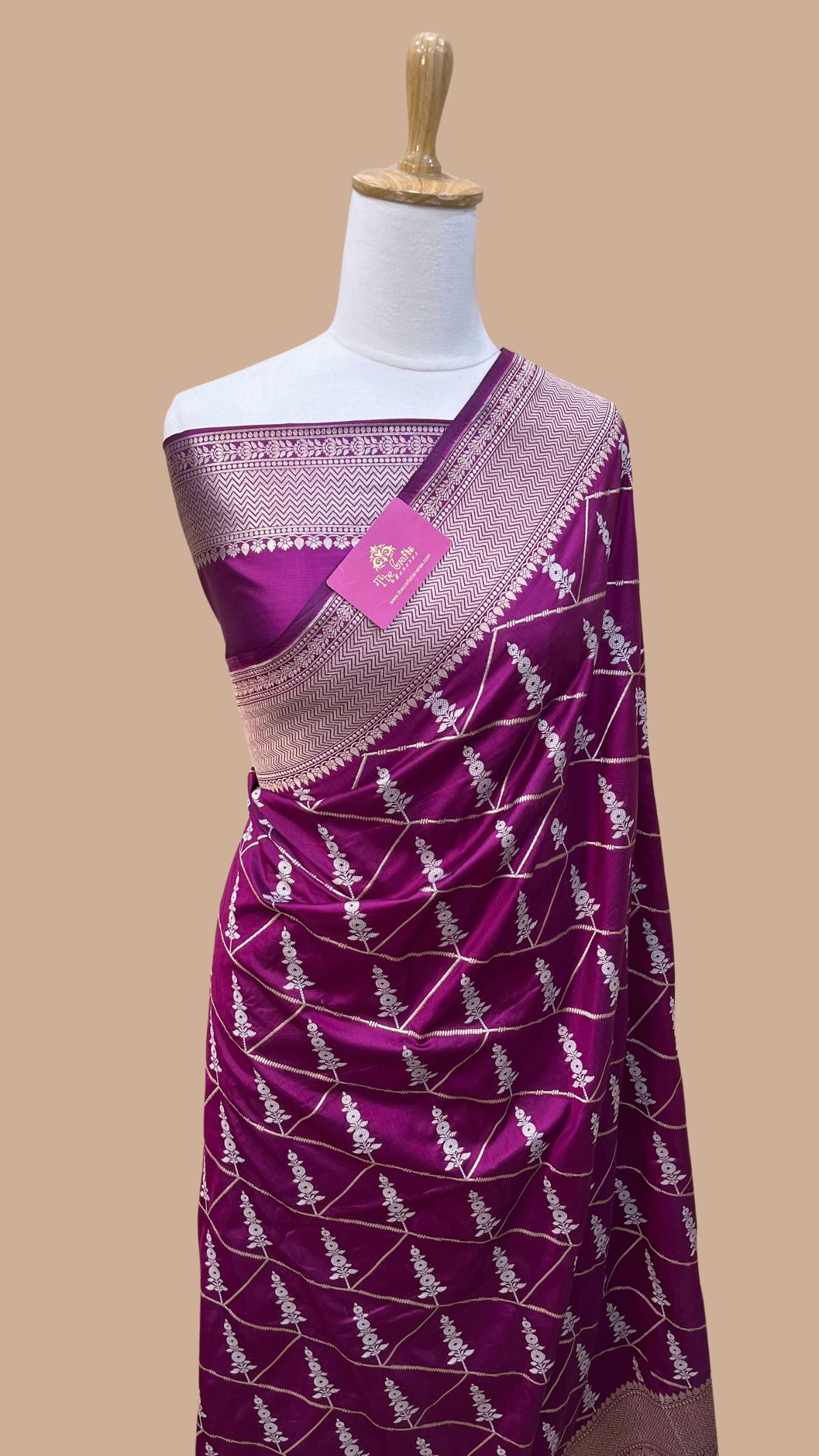 Pure Katan Silk Handloom Banarasi Saree - All over Sona Roopa Jaal work