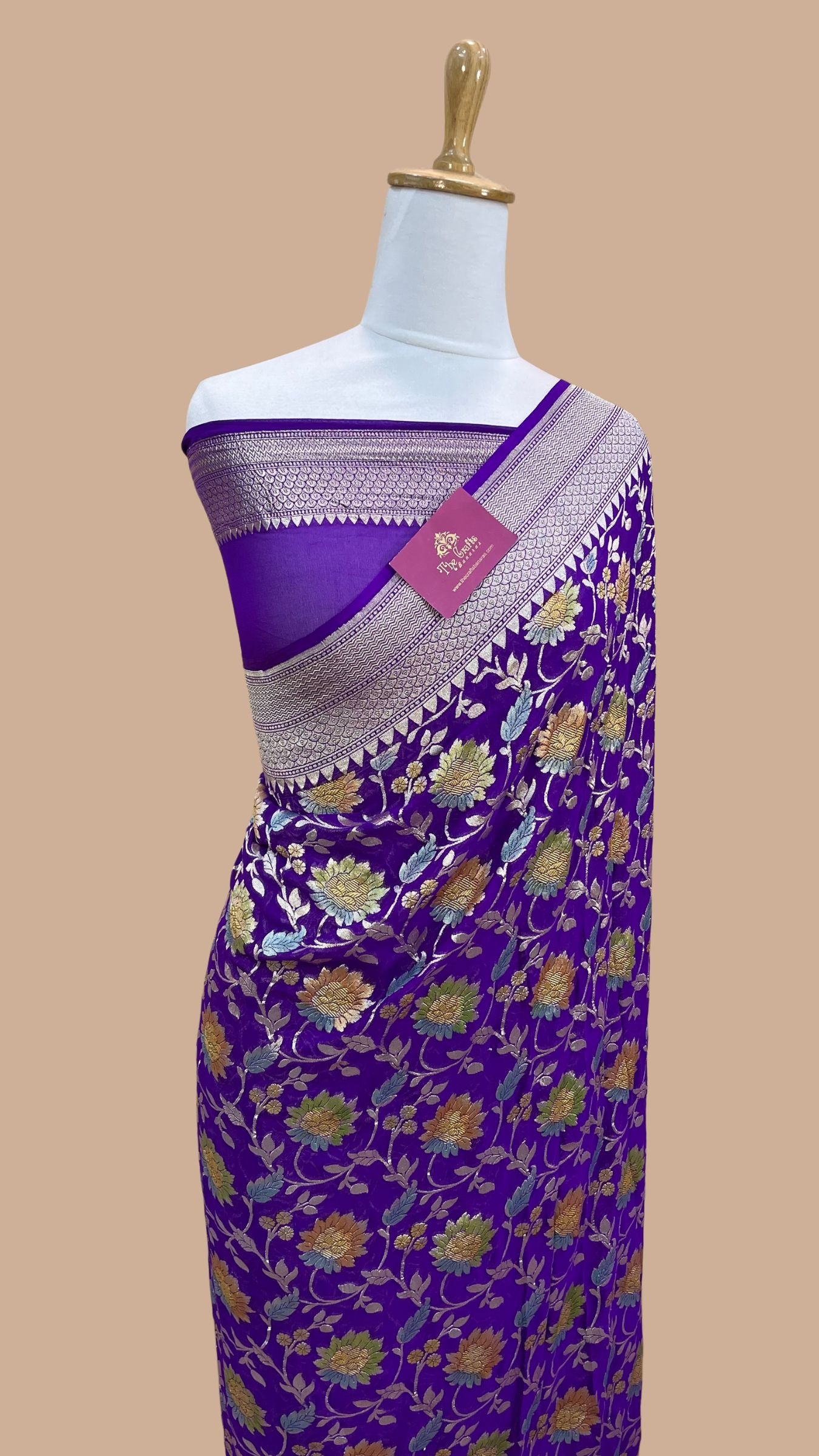 Khaddi Georgette Handloom Banarasi Saree - Water Zari