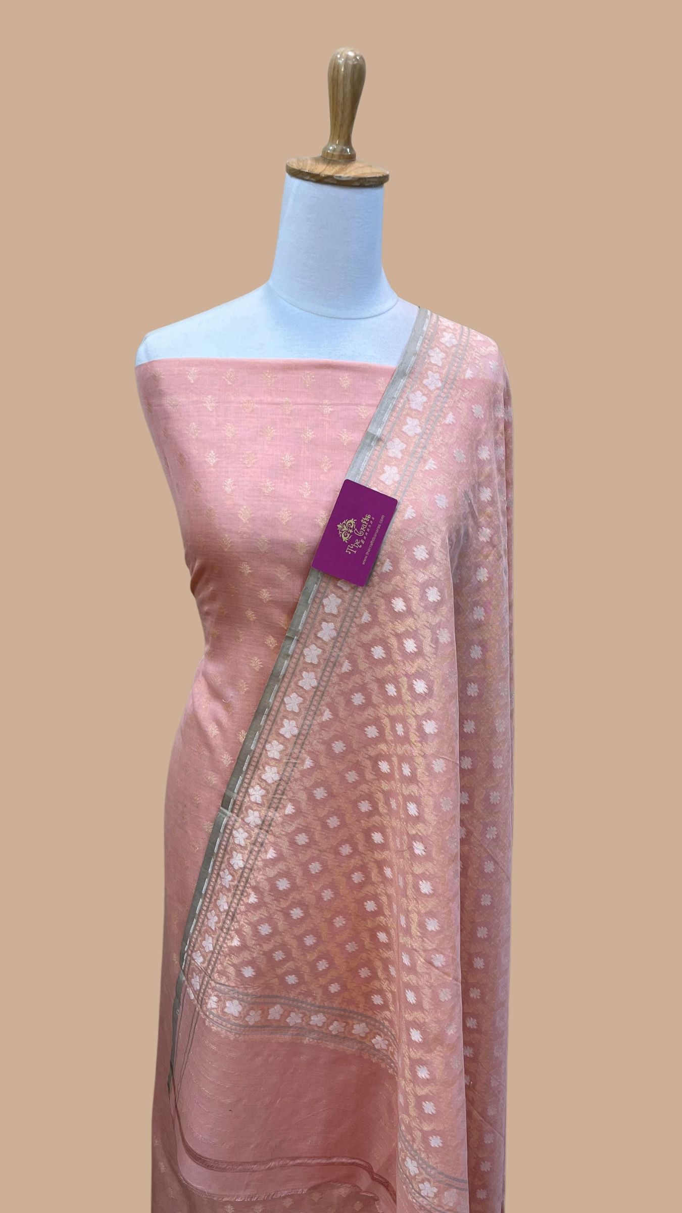 pure cotton jamdani dress material Pink Cotton Jamdani Suit Fabric Set