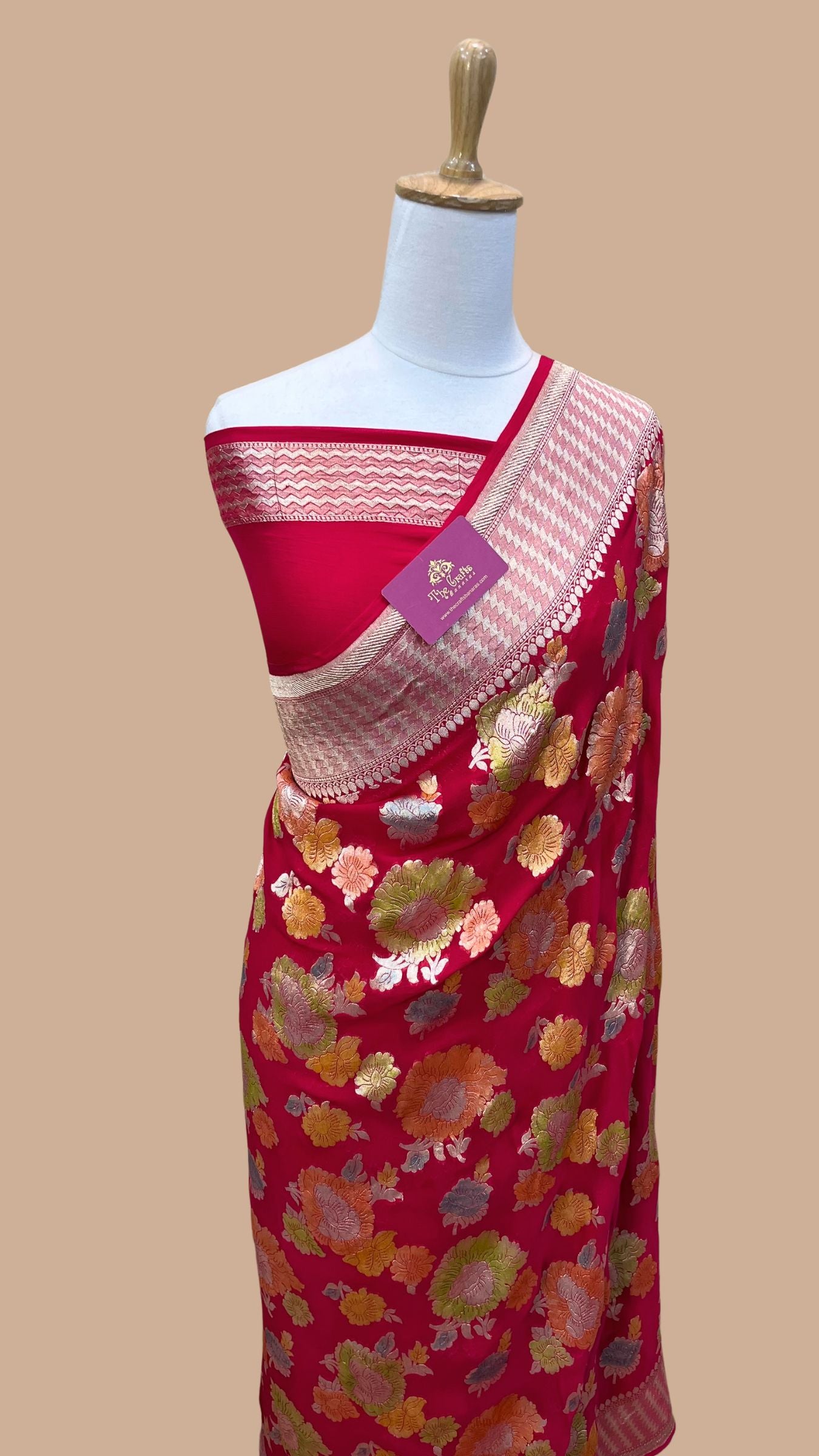 Khaddi Georgette Handloom Banarasi Saree - Water Zari