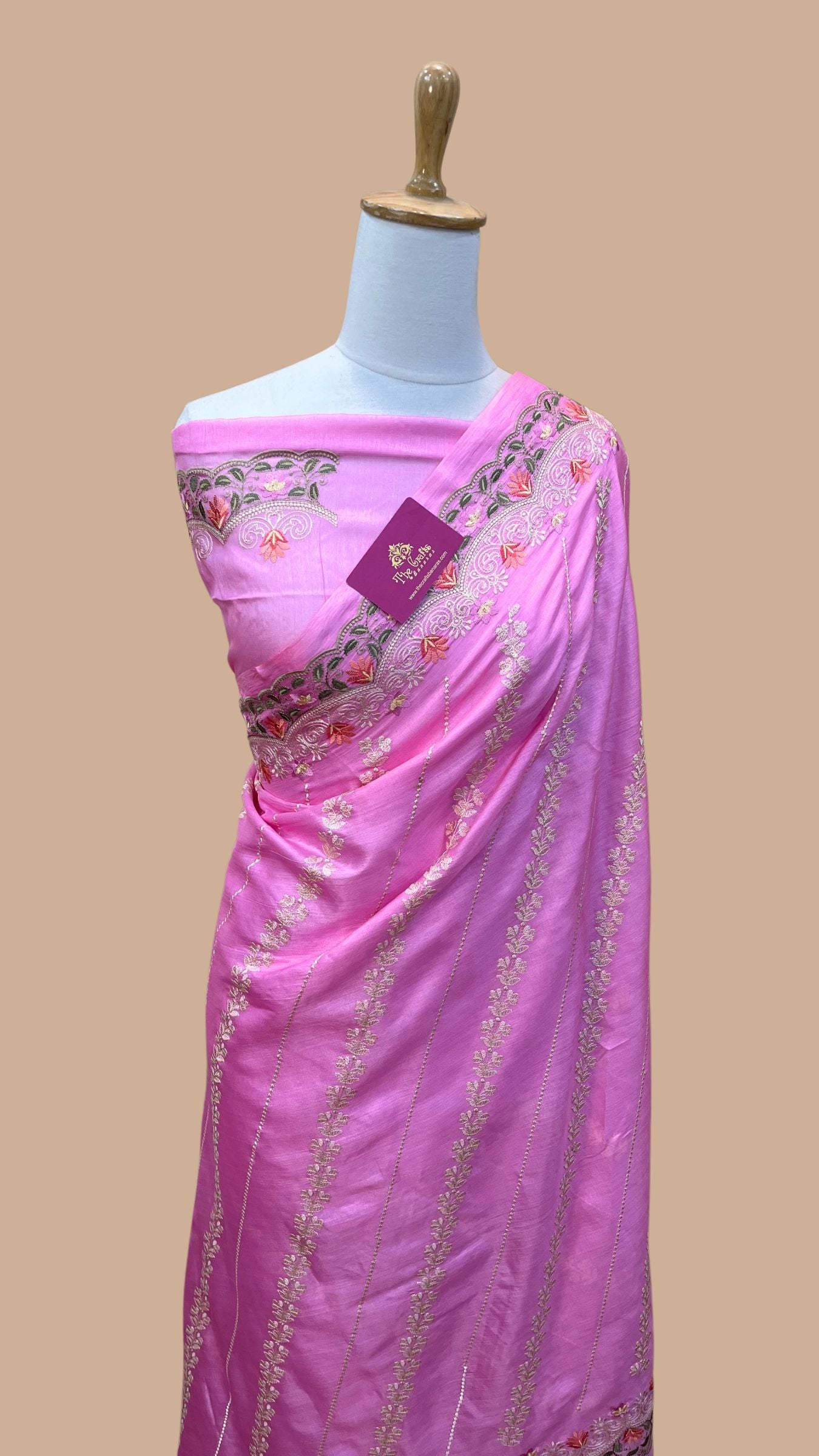 Pure Tussar Silk Chikankari Handloom Banarasi Saree