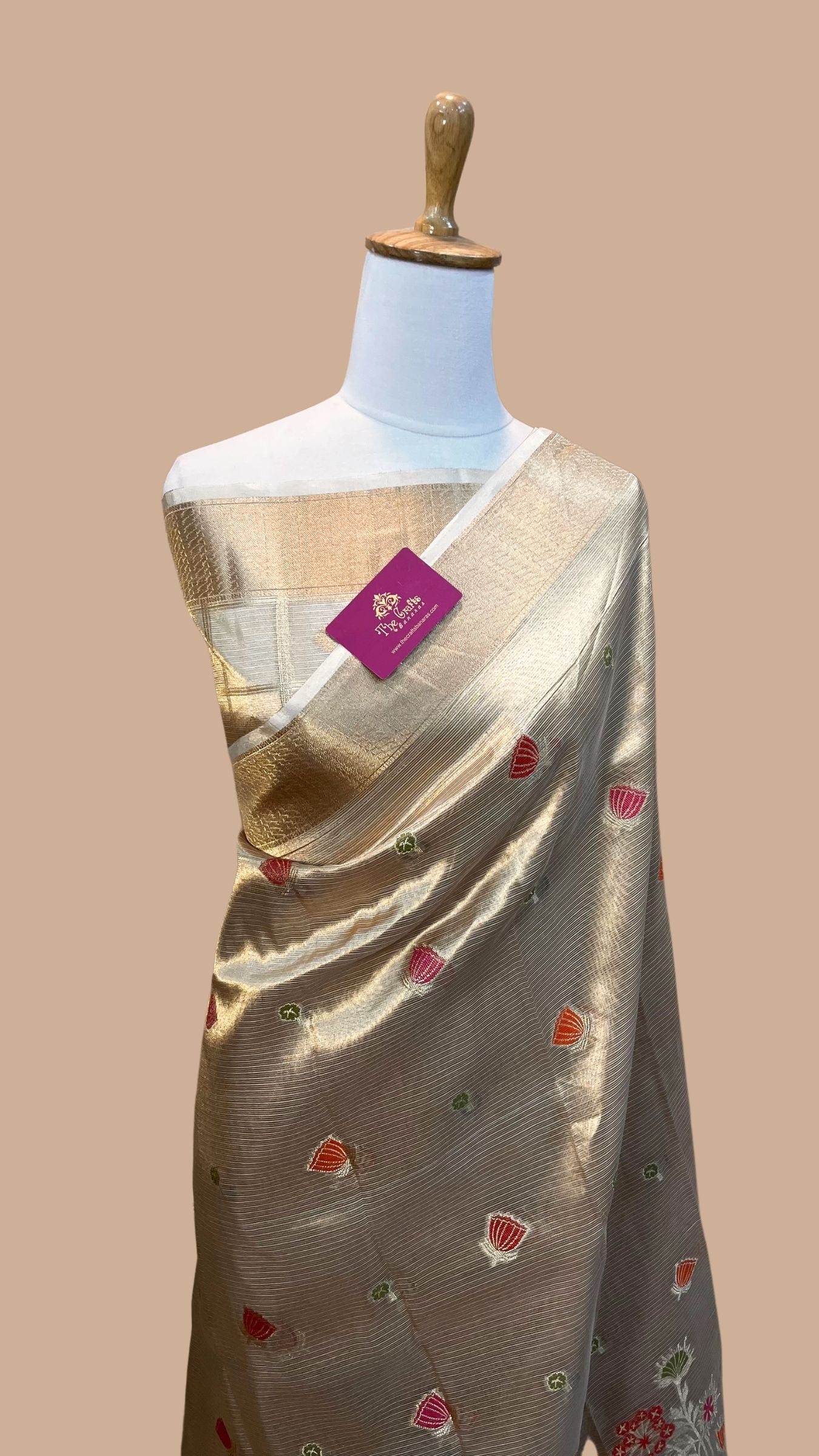 Pure Zari Kota Tissue Silk Handloom  Banarasi Saree - Meenakari