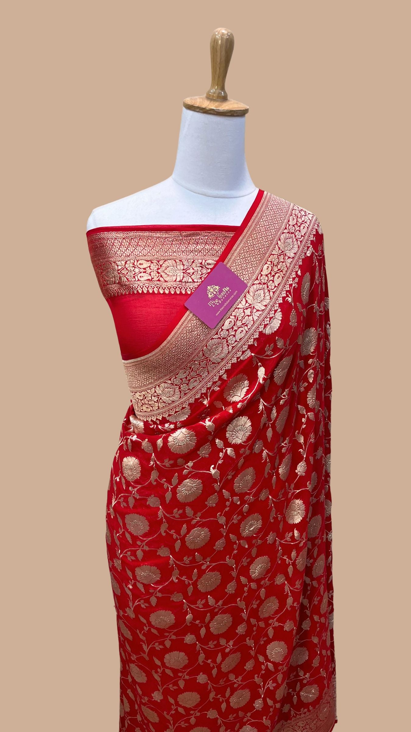 Khaddi Georgette Handloom Banarasi Saree - Water Zari