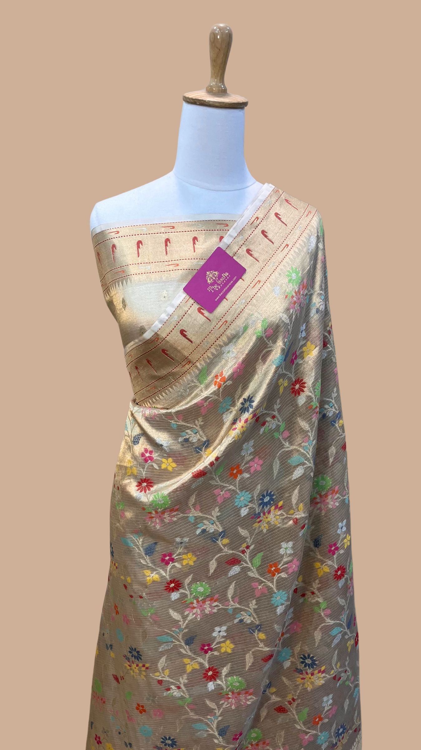 Pure Zari Kota Tissue Silk Handloom  Banarasi Saree - Meenakari