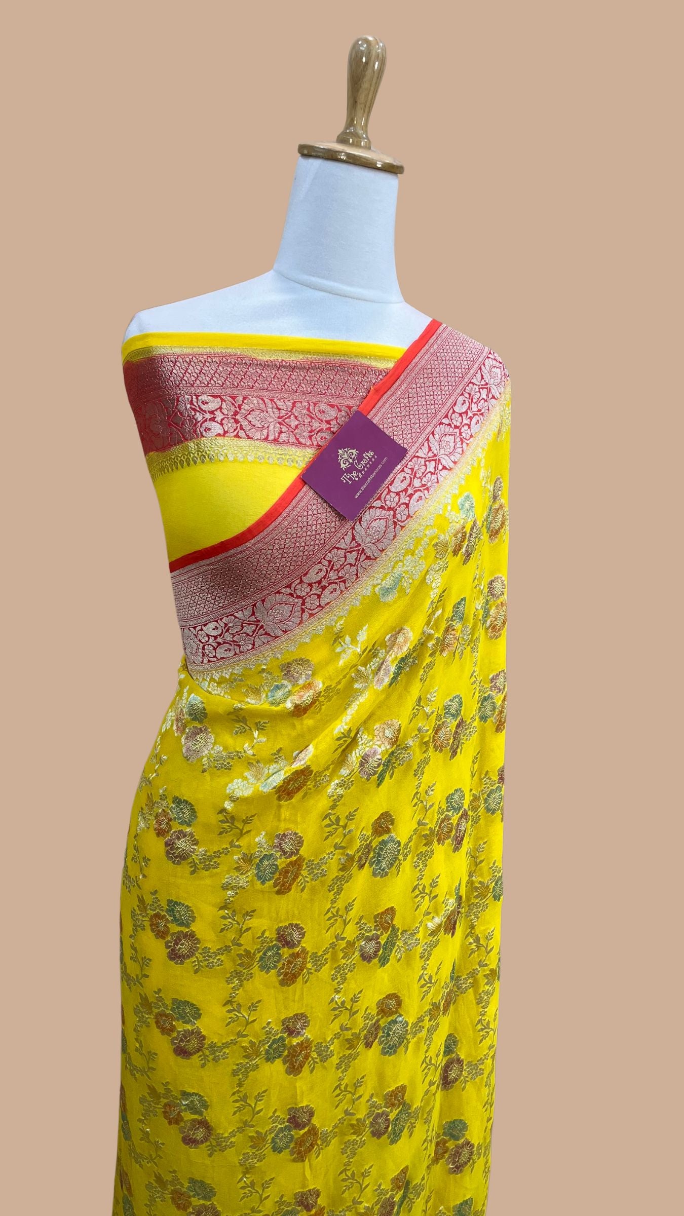 Khaddi Georgette Handloom Banarasi Saree - Water Zari