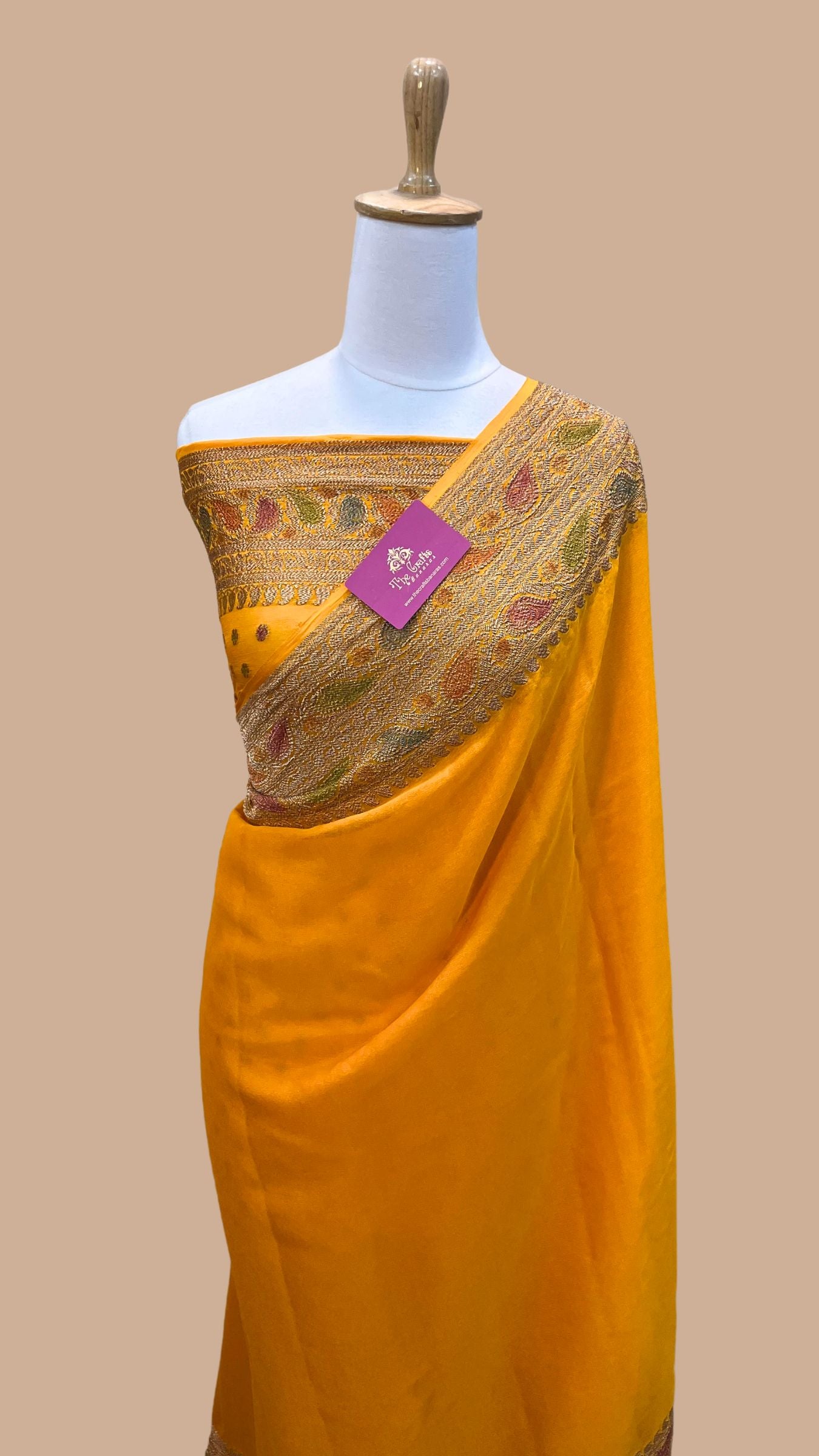 Khaddi Georgette Banarasi Saree - Antique Zari