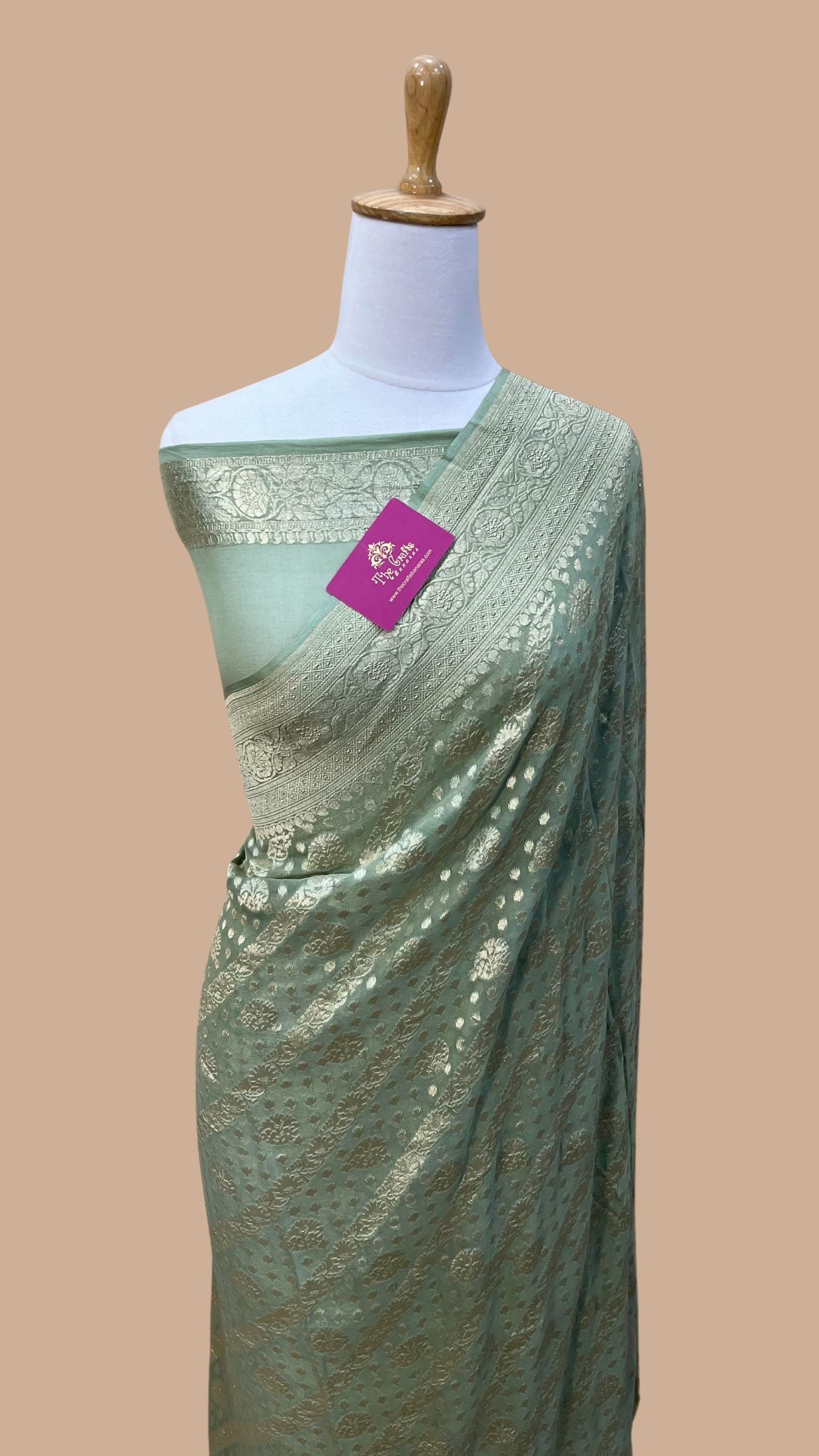 Khaddi Georgette Handloom Banarasi Saree - Water Zari