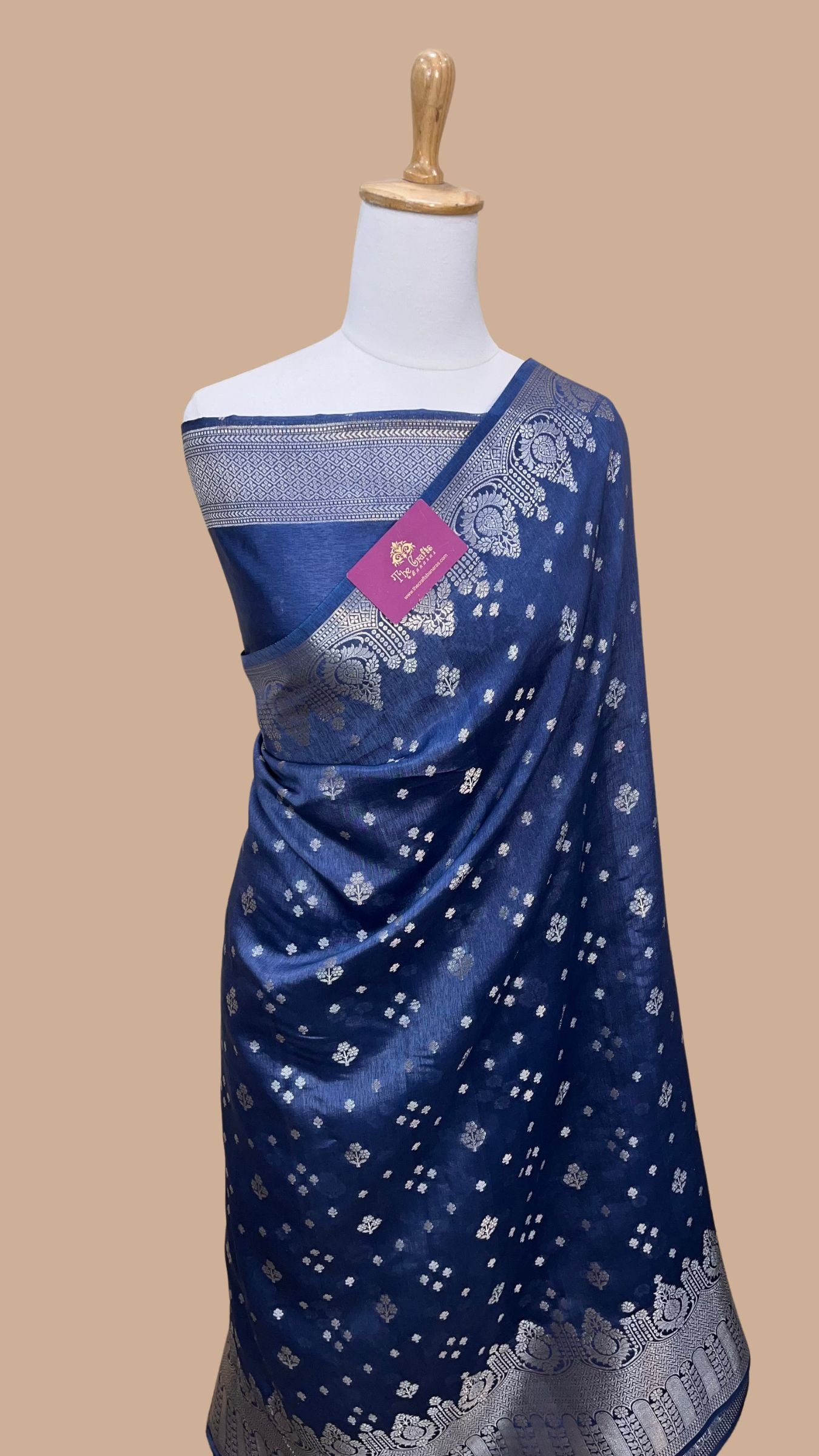 Navy blue Pure Chiniya Silk Banarasi Saree