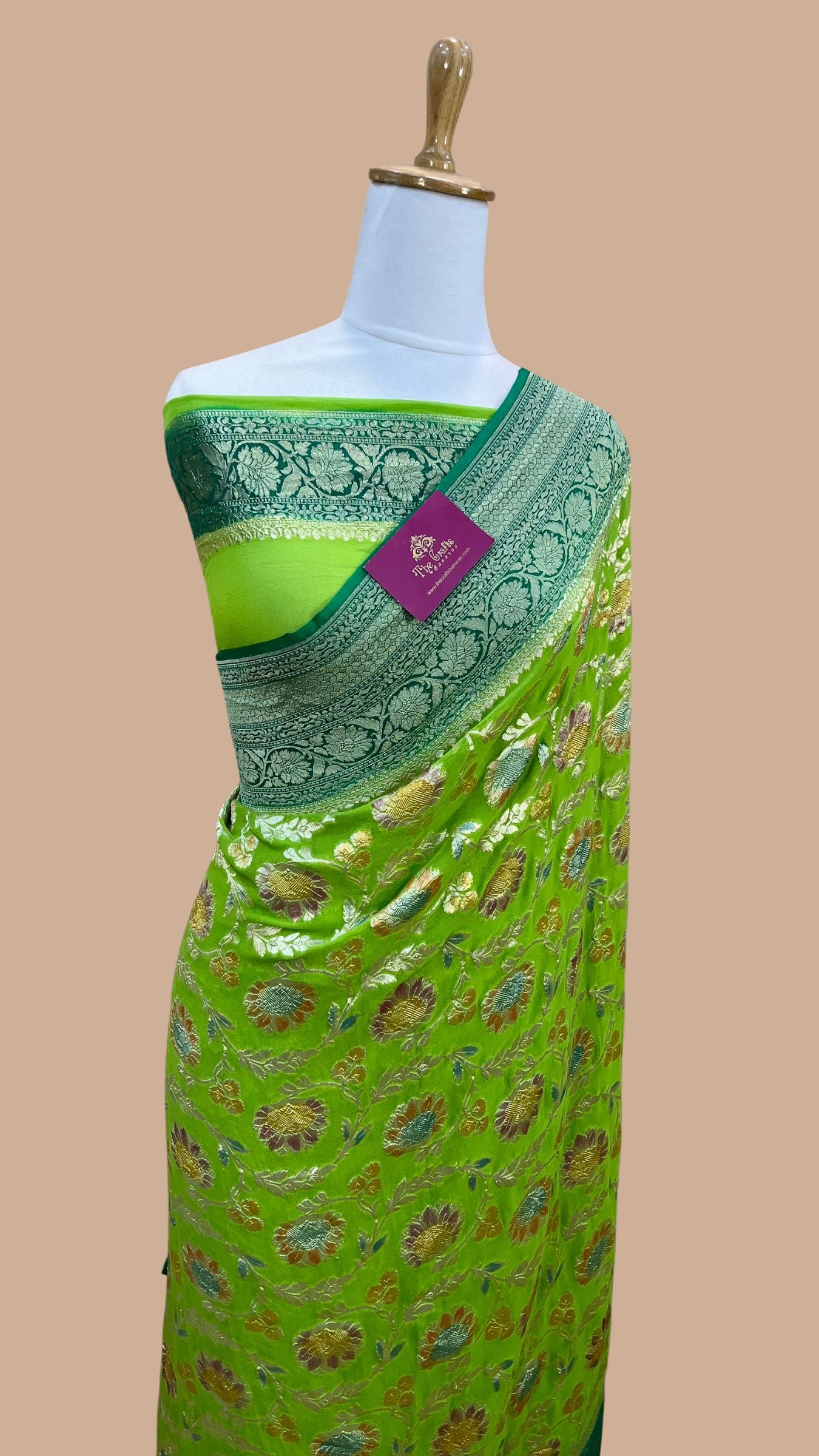 Khaddi Georgette Handloom Banarasi Saree - Water Zari