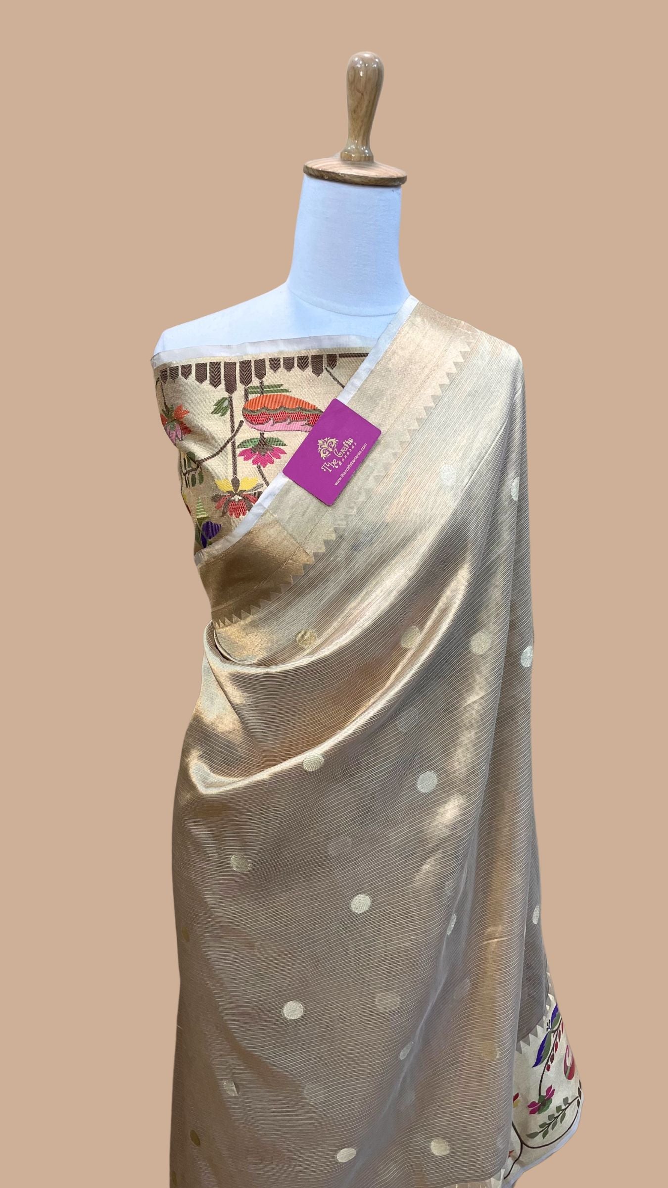 Pure Zari Kota Tissue Silk Handloom  Banarasi Saree - Meenakari