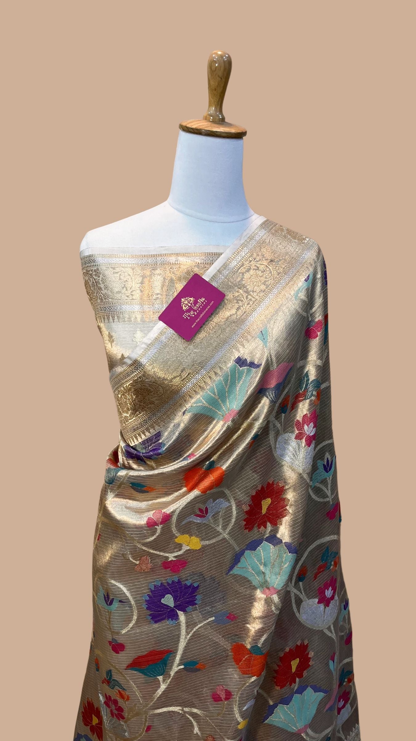 Pure Zari Kota Tissue Silk Handloom  Banarasi Saree - Meenakari