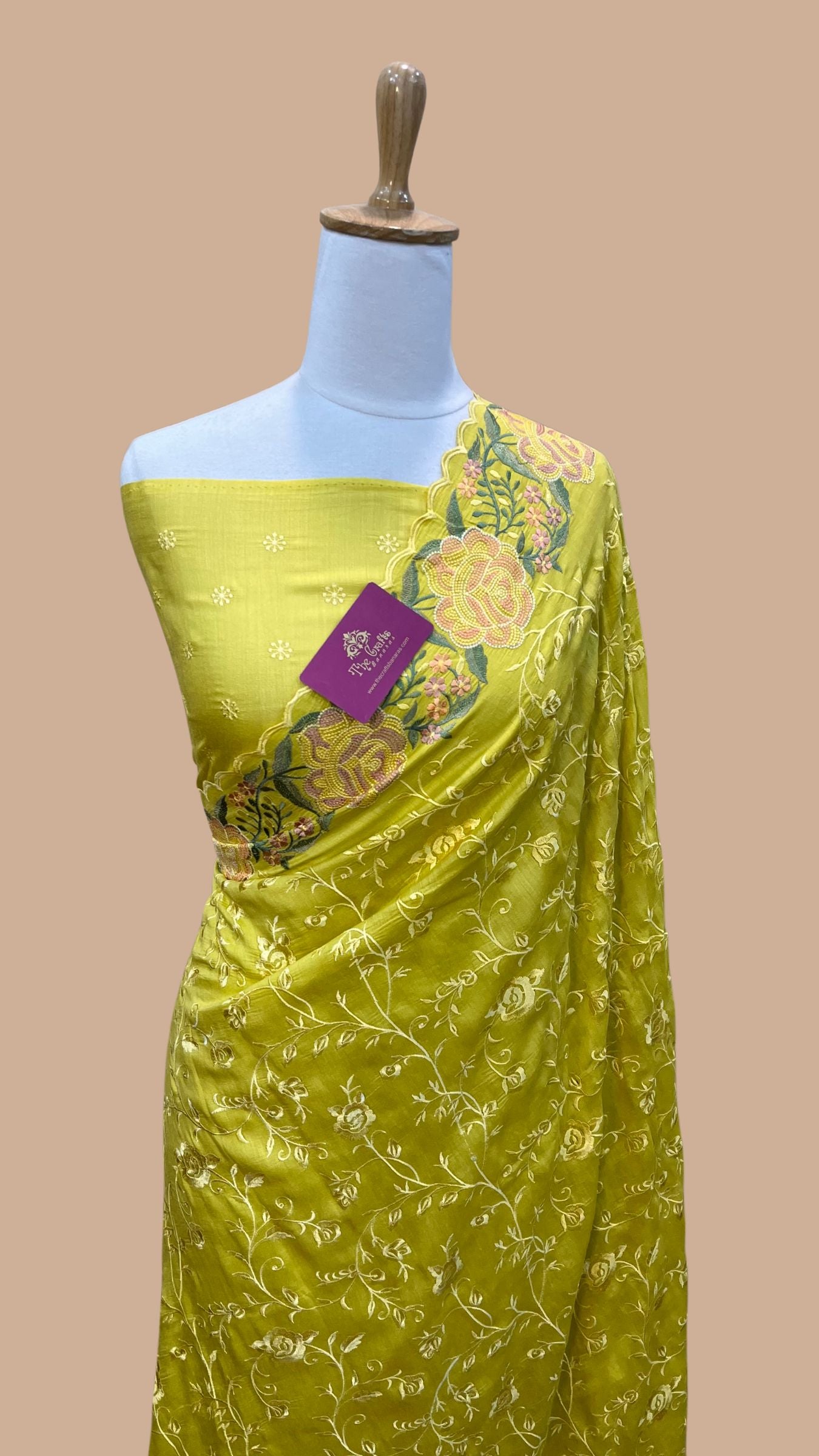 Pure Munga Silk Banarasi Saree - Chikankari all over