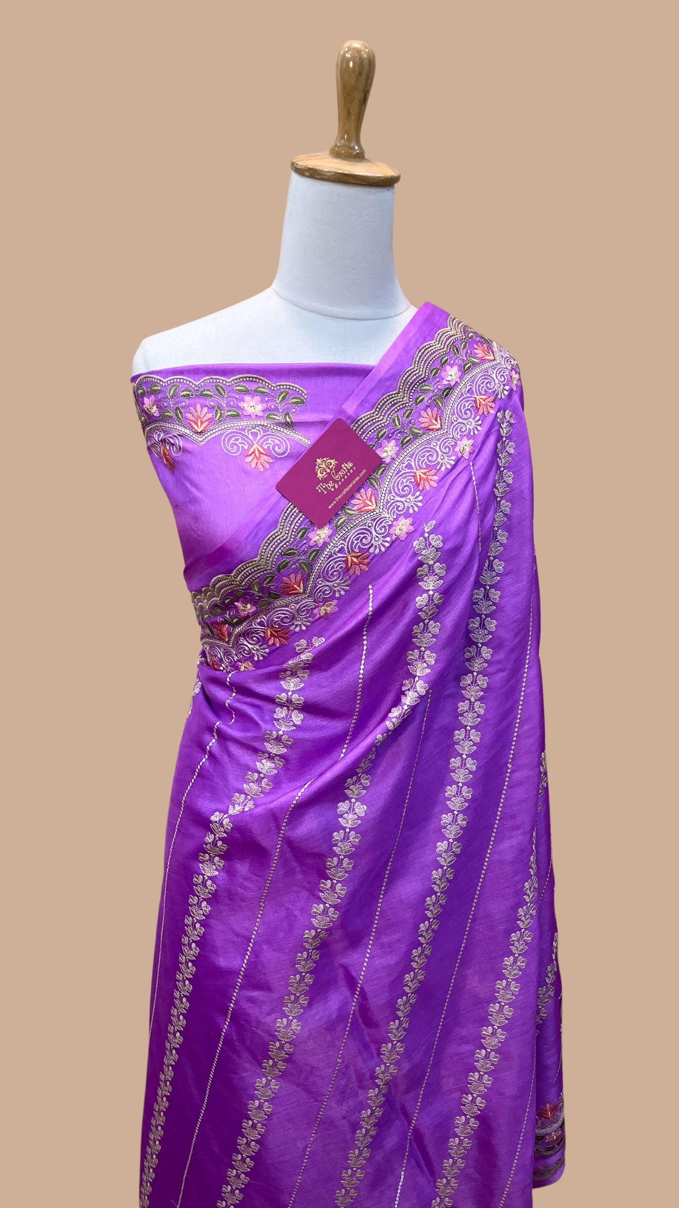 Pure Tussar Silk Chikankari Handloom Banarasi Saree