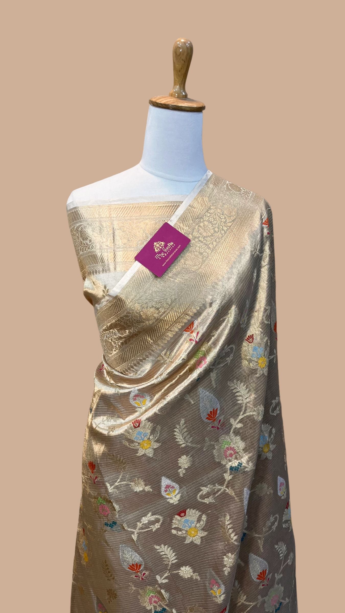 Pure Zari Kota Tissue Silk Handloom  Banarasi Saree - Meenakari