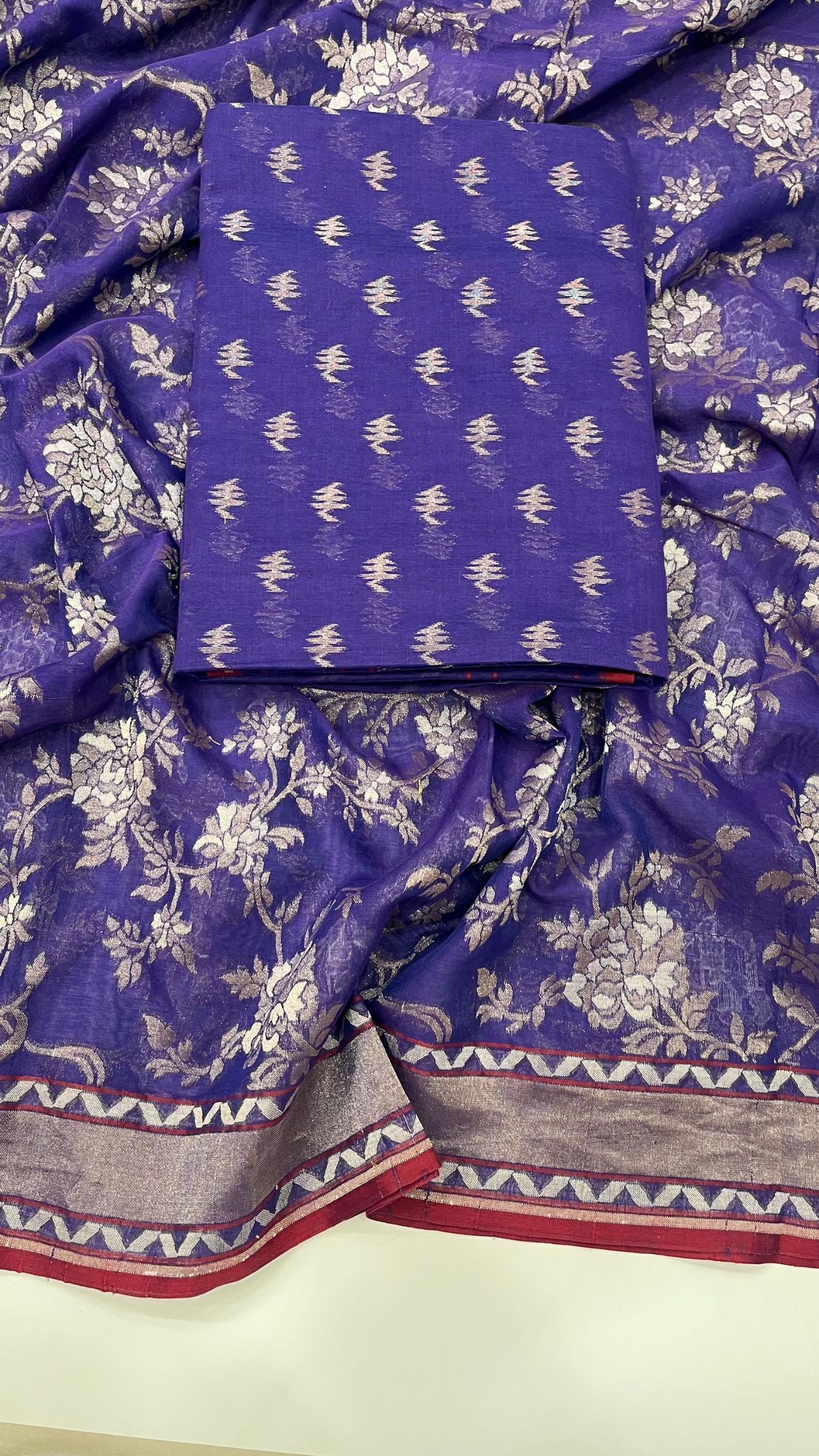 Pure Ektara Cotton Jamdani Banarasi Dress Material