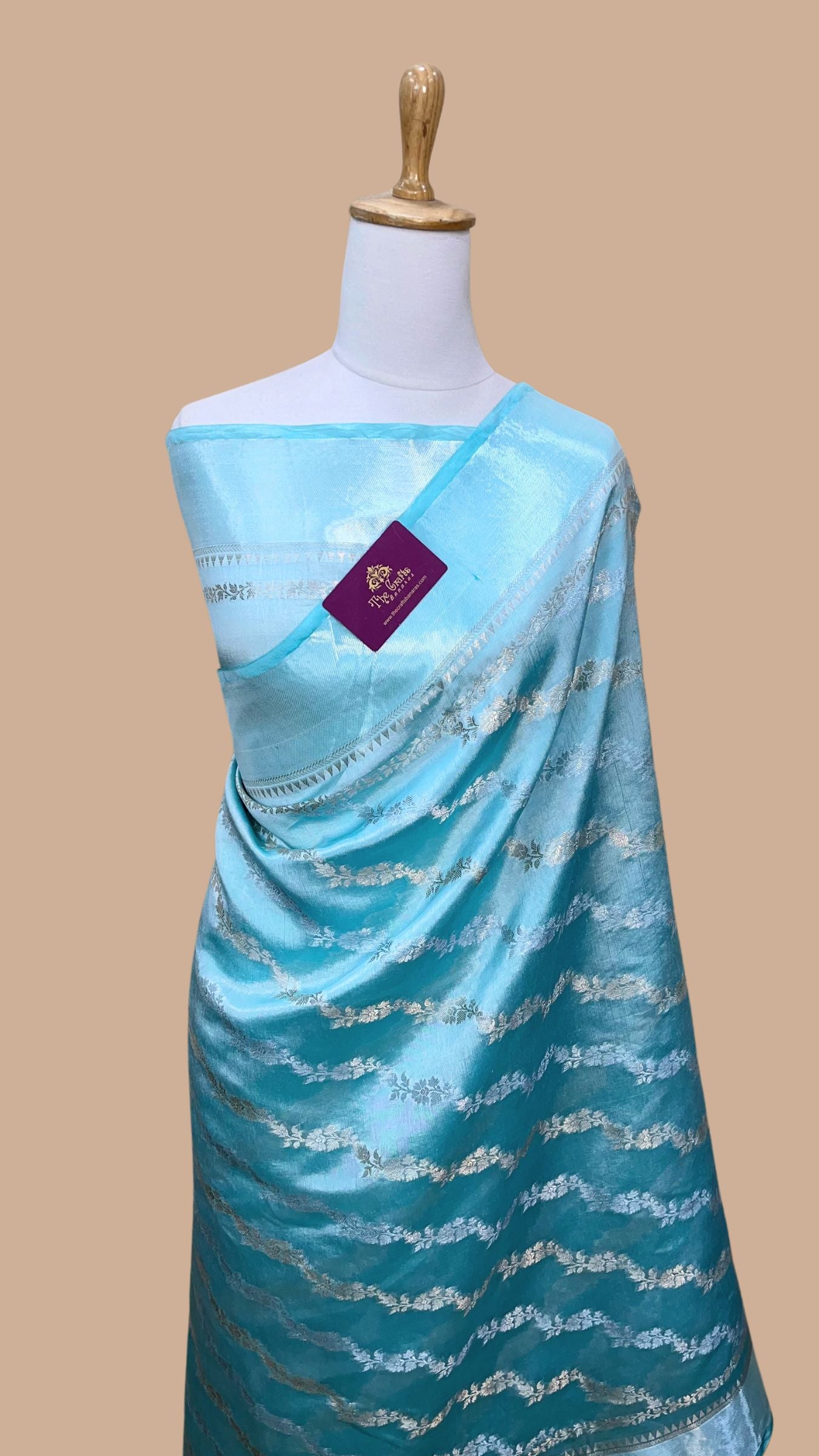 Sky Blue Pure Chiniya Silk Banarasi Saree