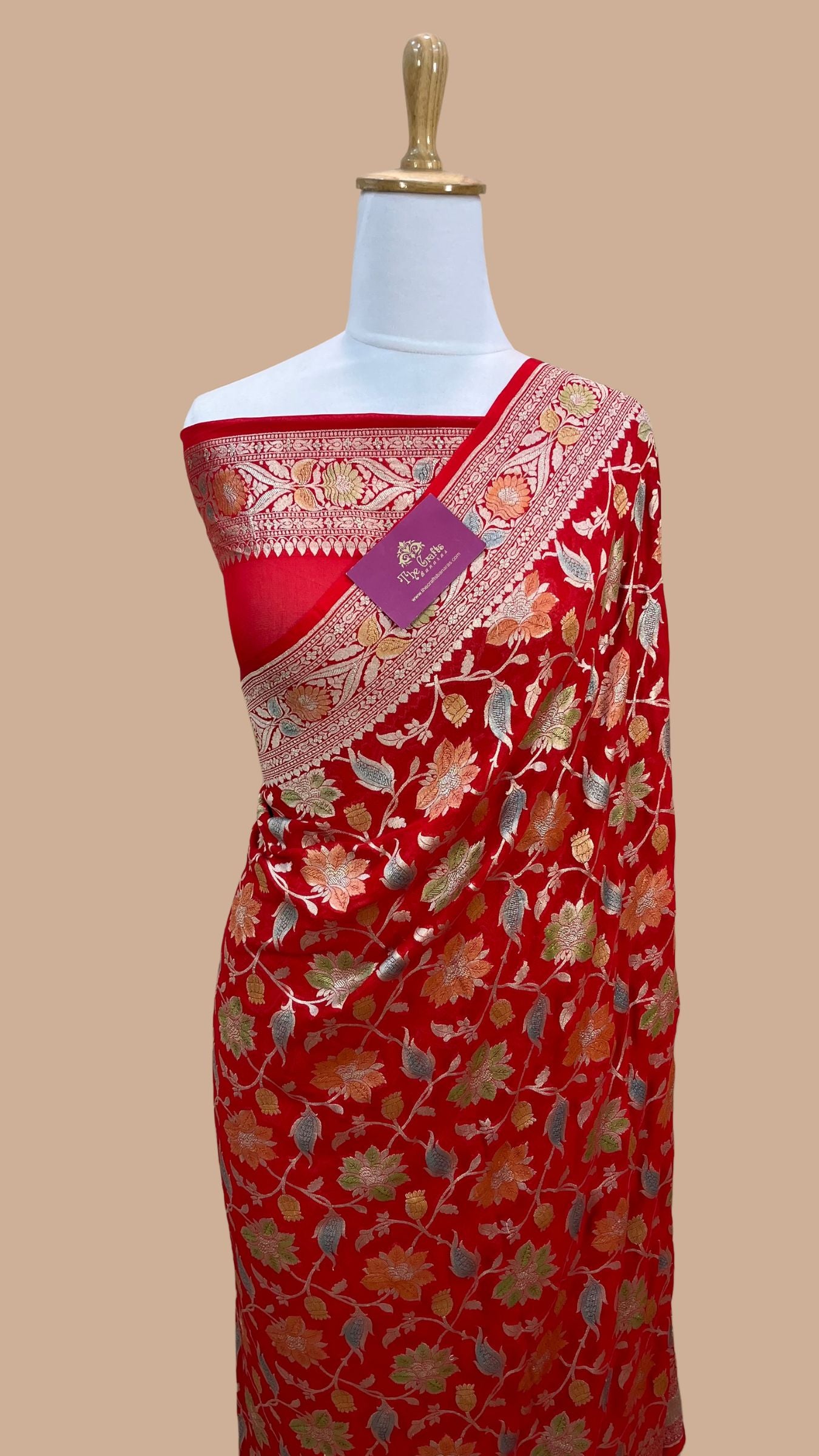 Khaddi Georgette Handloom Banarasi Saree - Water Zari