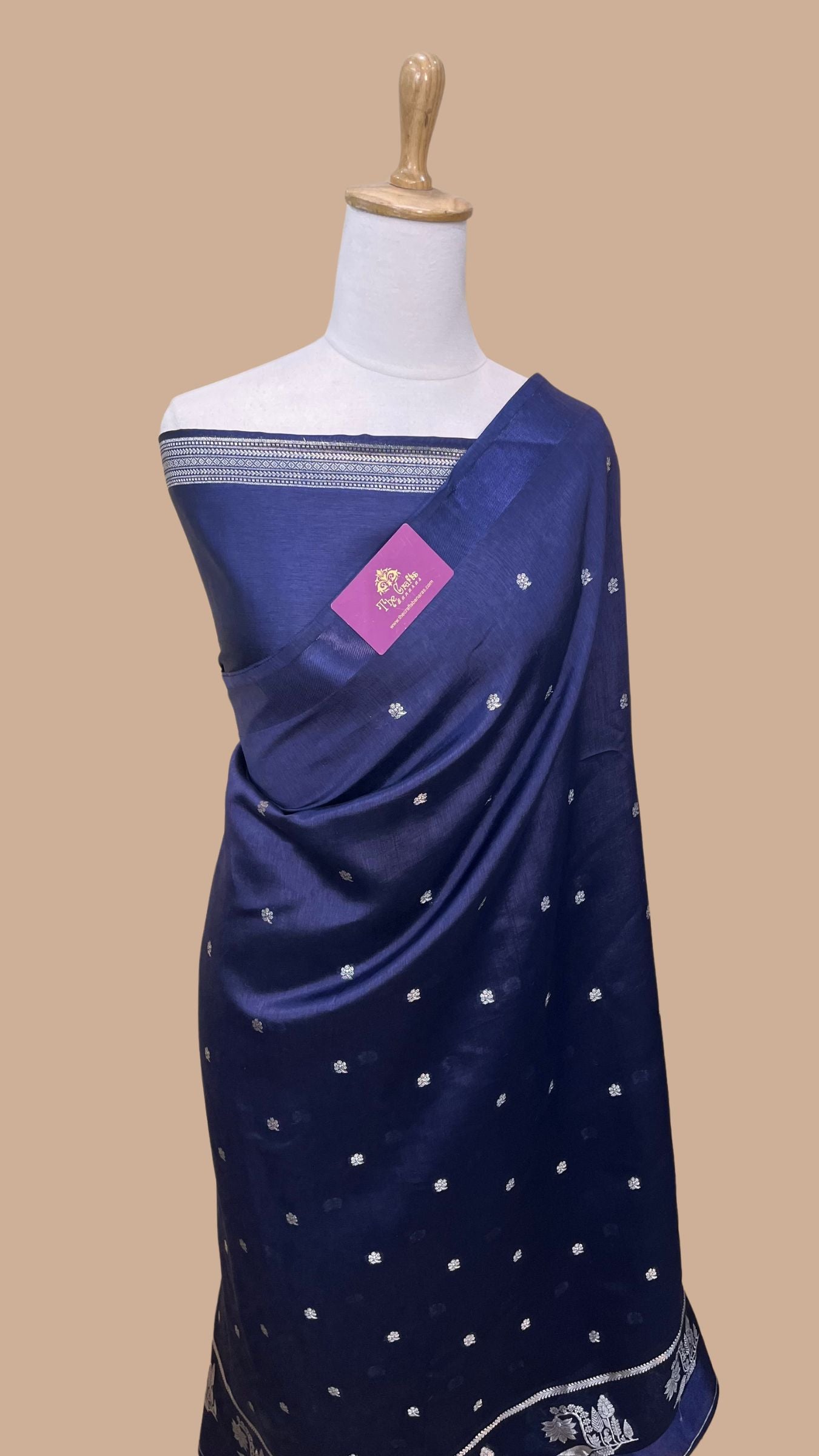 Navy Blue Pure Chiniya Silk Banarasi Saree