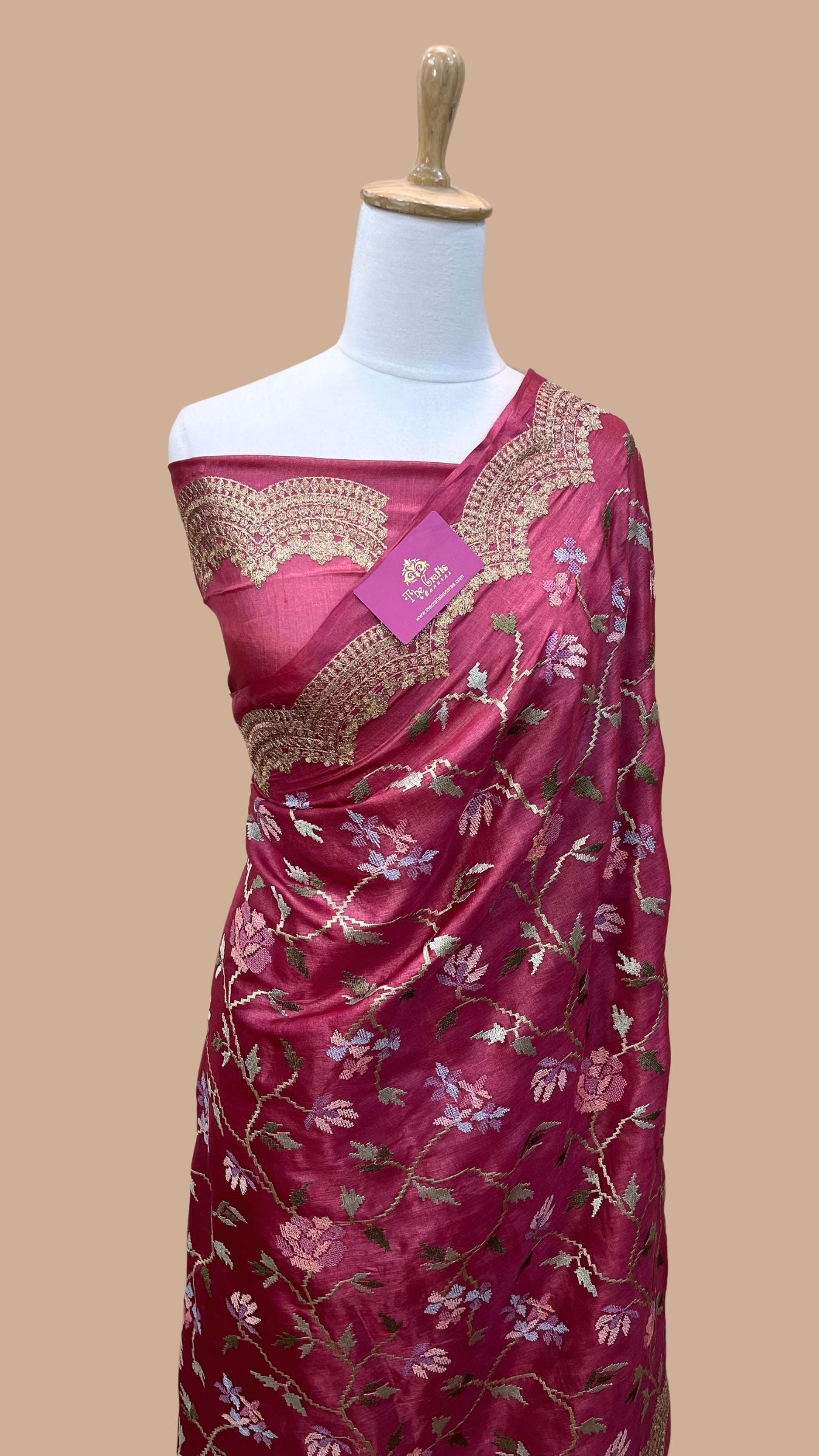 Pure Tussar Silk Chikankari Handloom Banarasi Saree