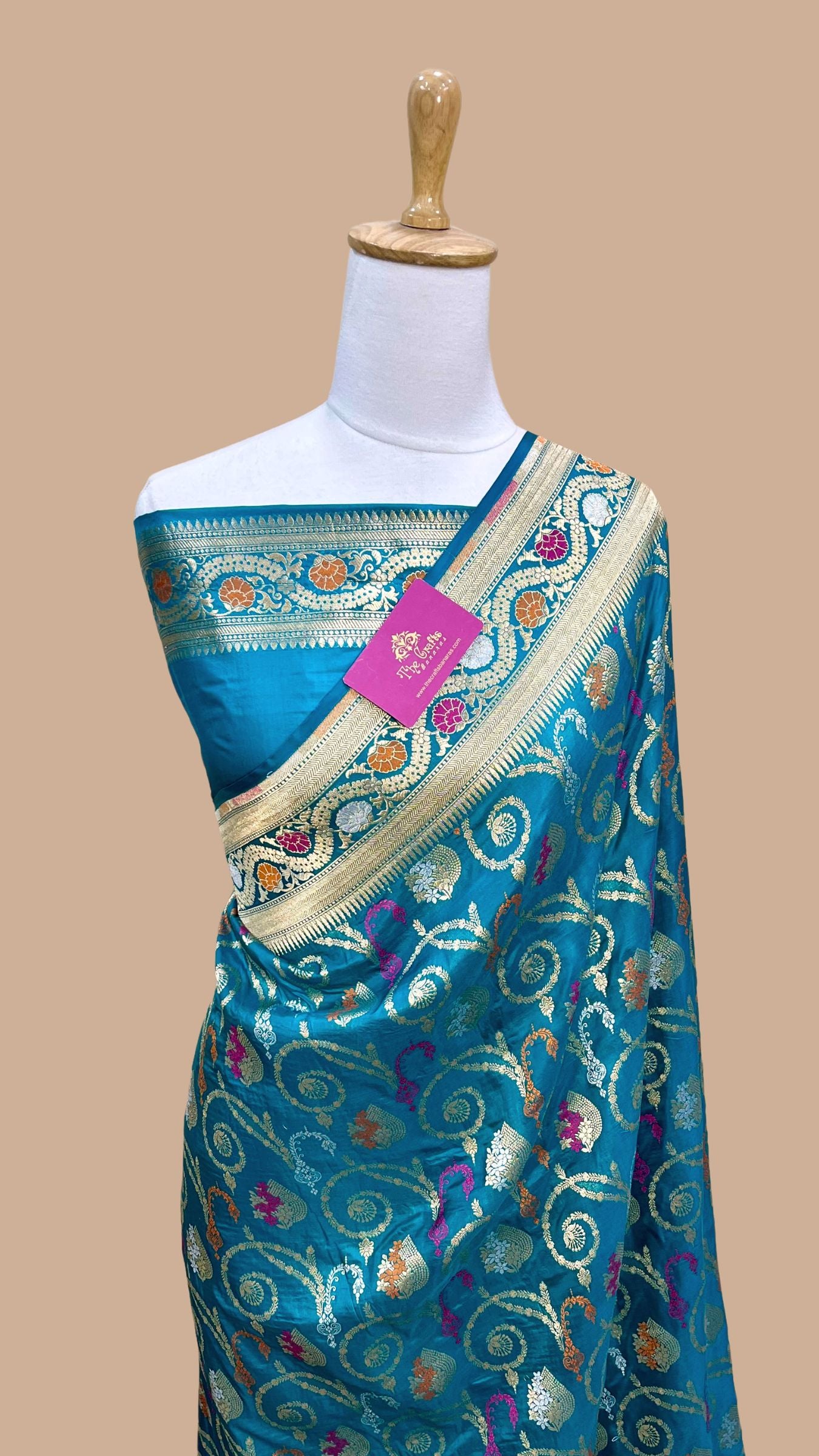 Pure Katan Silk Handloom Banarasi Saree - Jaal Work With Meenakari
