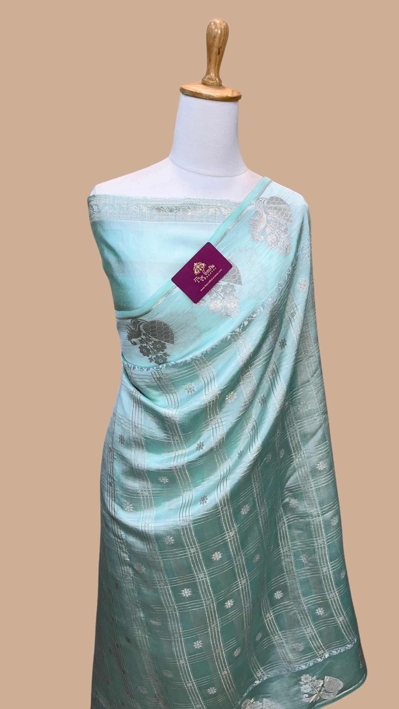 Sea Green Pure Chiniya Silk Banarasi Saree