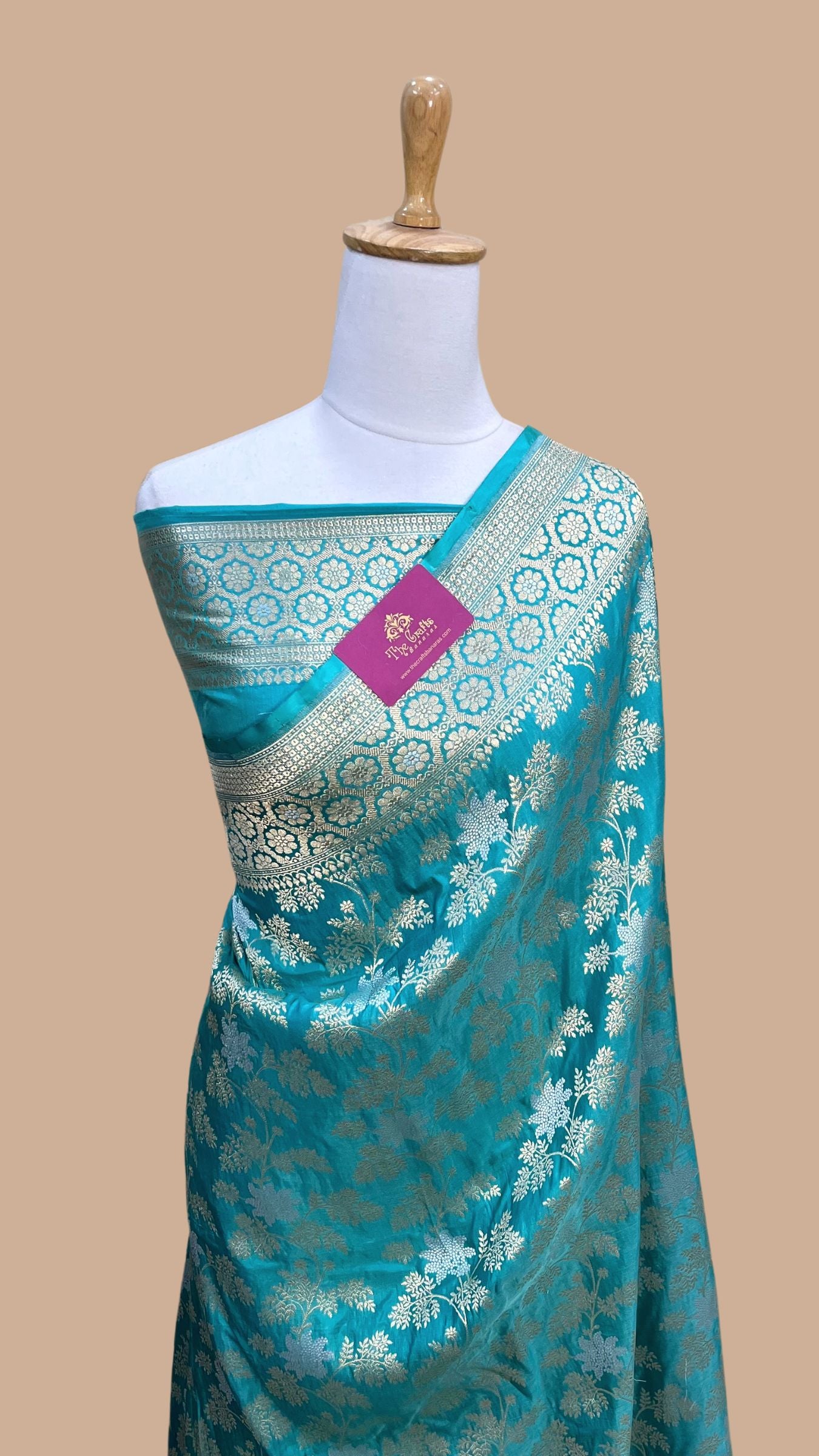 Pure Katan Silk Handloom Banarasi Saree - All over Sona Roopa Jaal work