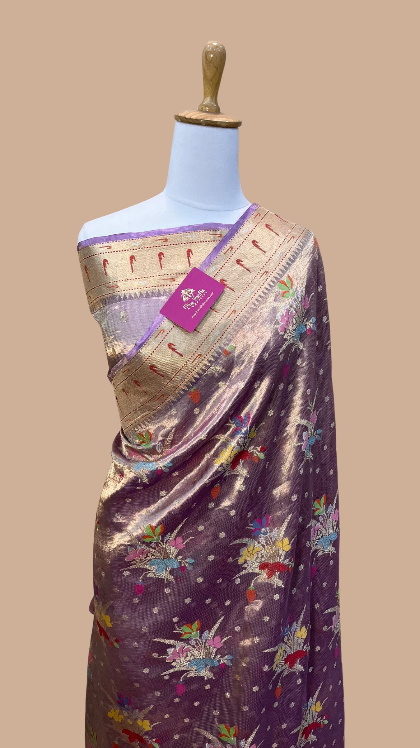 Pure Zari Kota Tissue Silk Handloom  Banarasi Saree - Meenakari