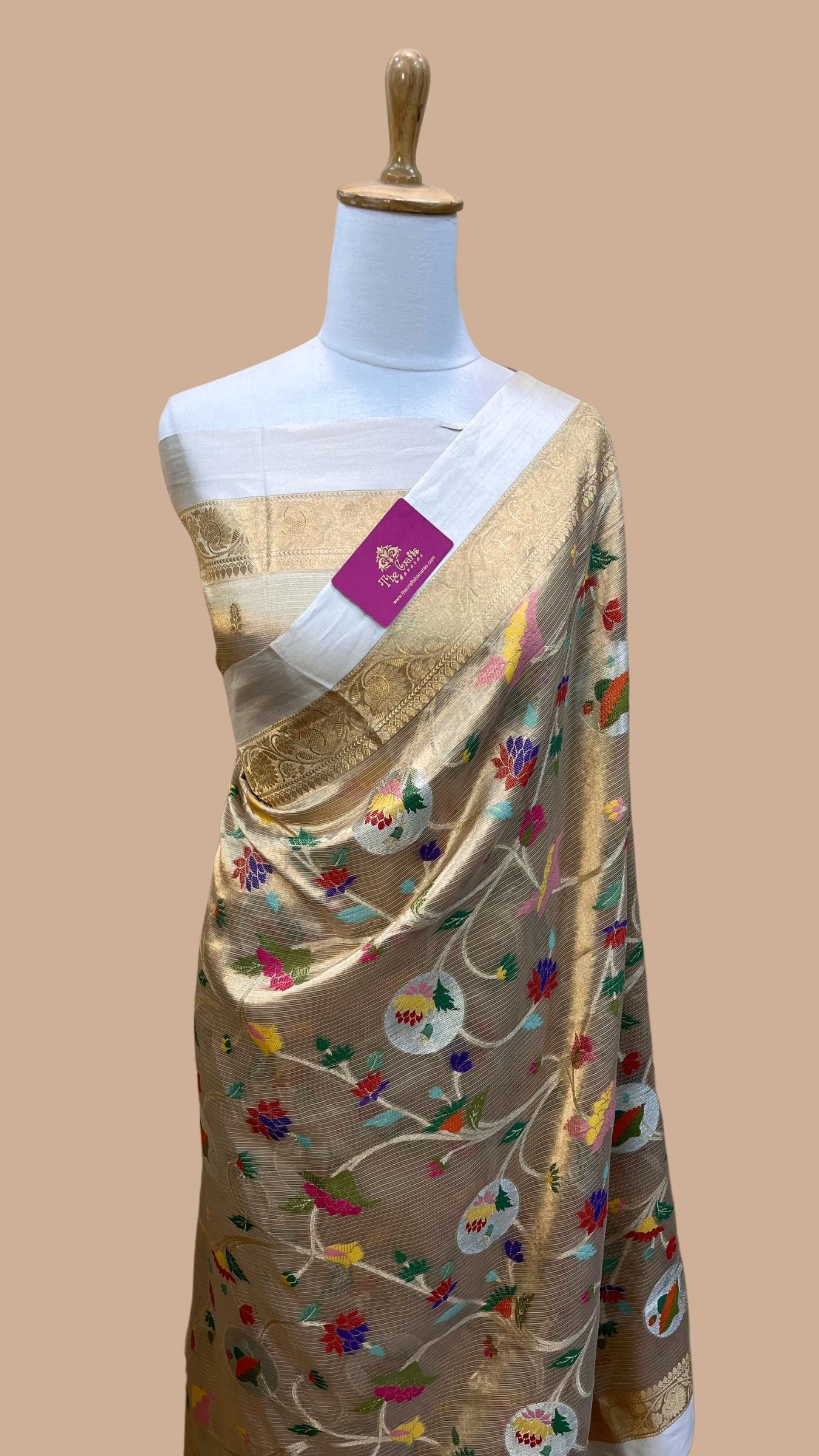 Pure Zari Kota Tissue Silk Handloom  Banarasi Saree - Meenakari