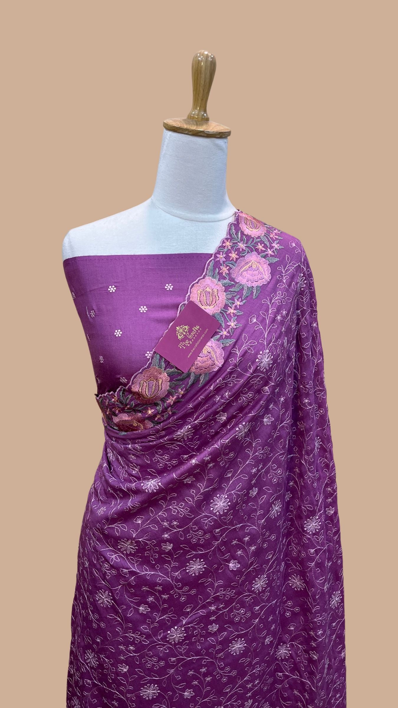 Pure Munga Silk Banarasi Saree - Chikankari all over