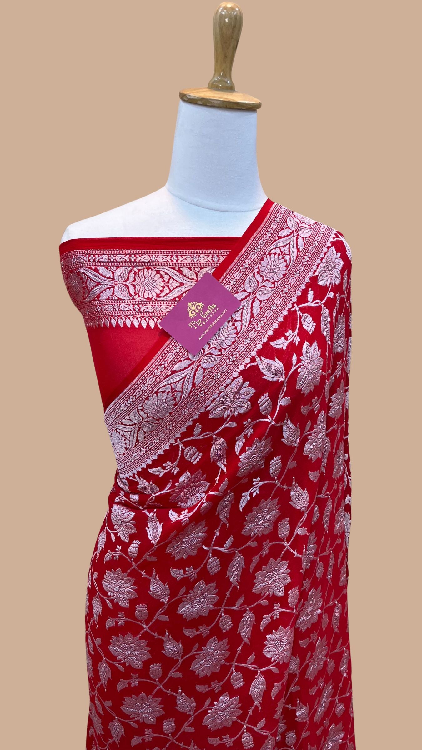 Pure Georgette Banarasi Saree - Silver Zari