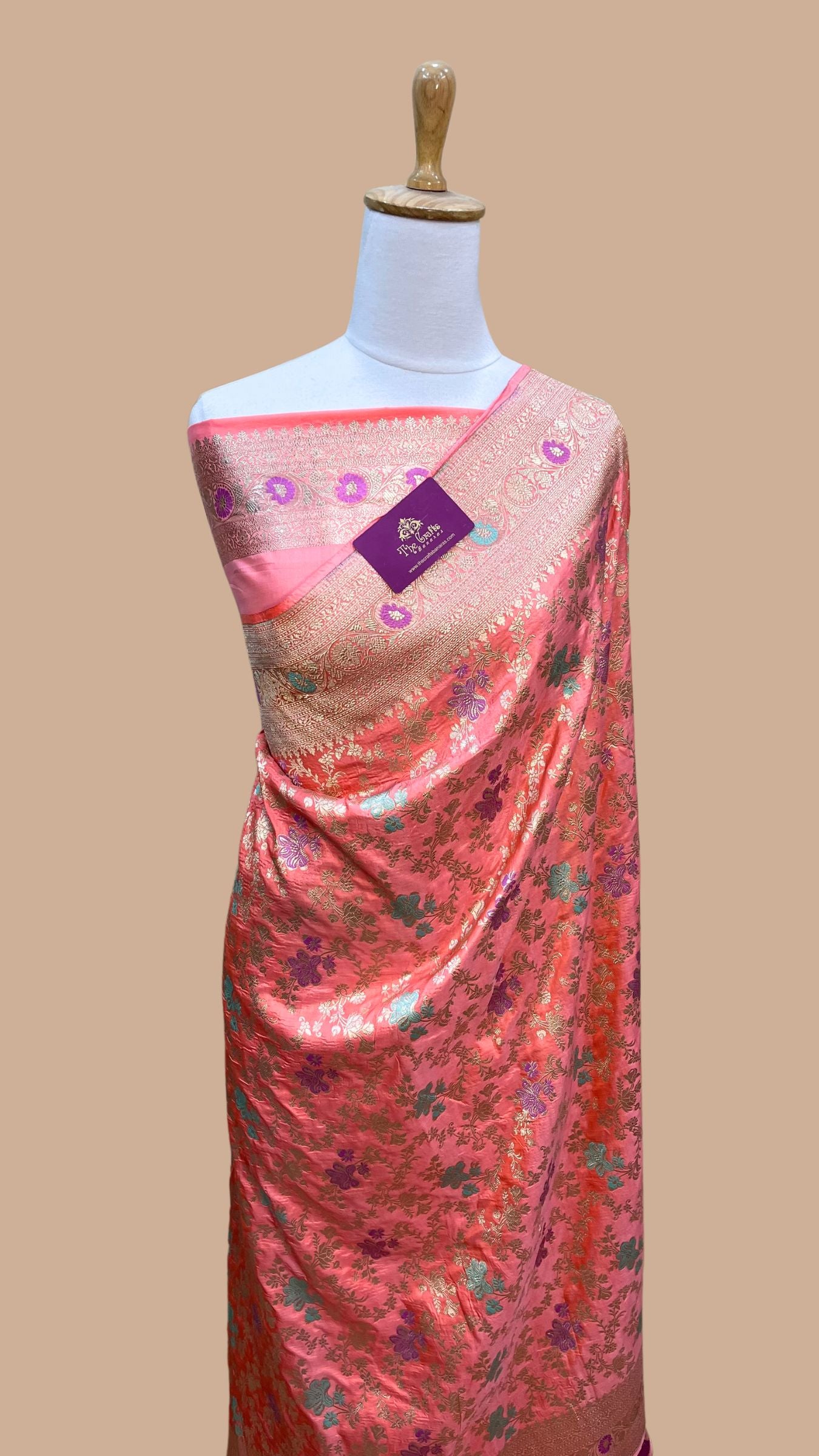 Pure Katan Silk Handloom Banarasi Saree - Jaal Work With Meenakari