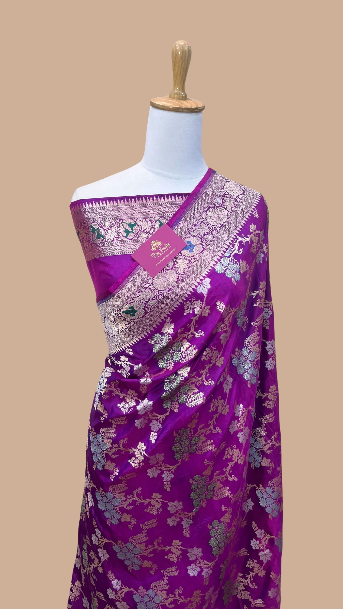 Pure Katan Silk Handloom Banarasi Saree - All over meenakari Jaal work