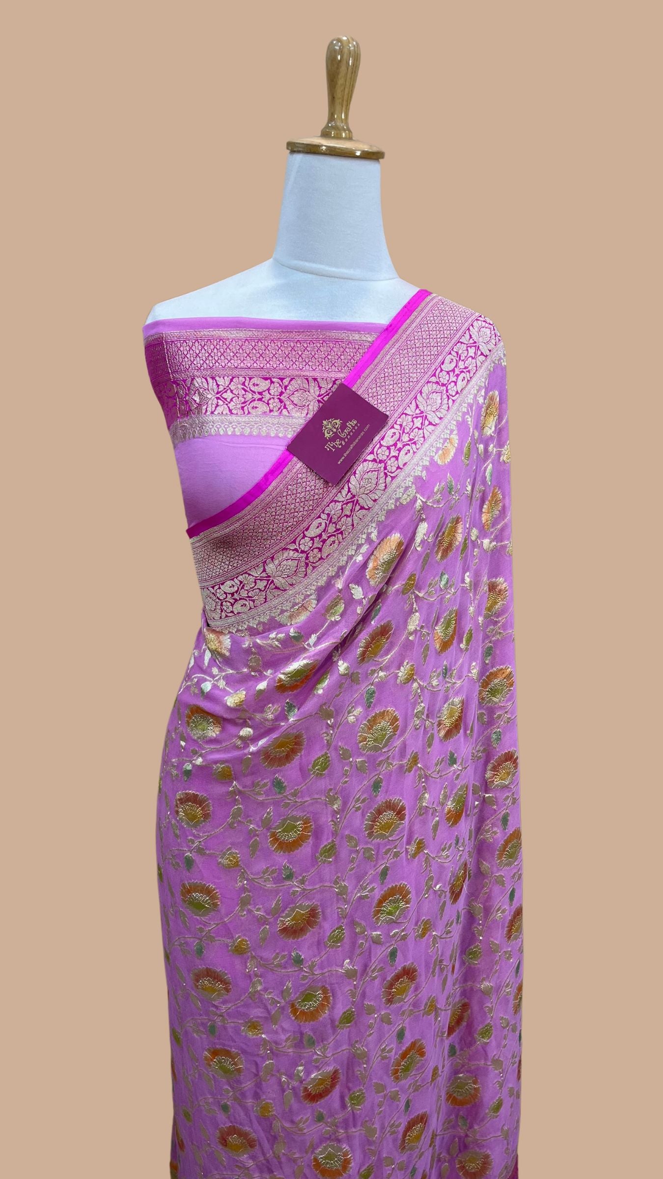 Khaddi Georgette Handloom Banarasi Saree - Water Zari