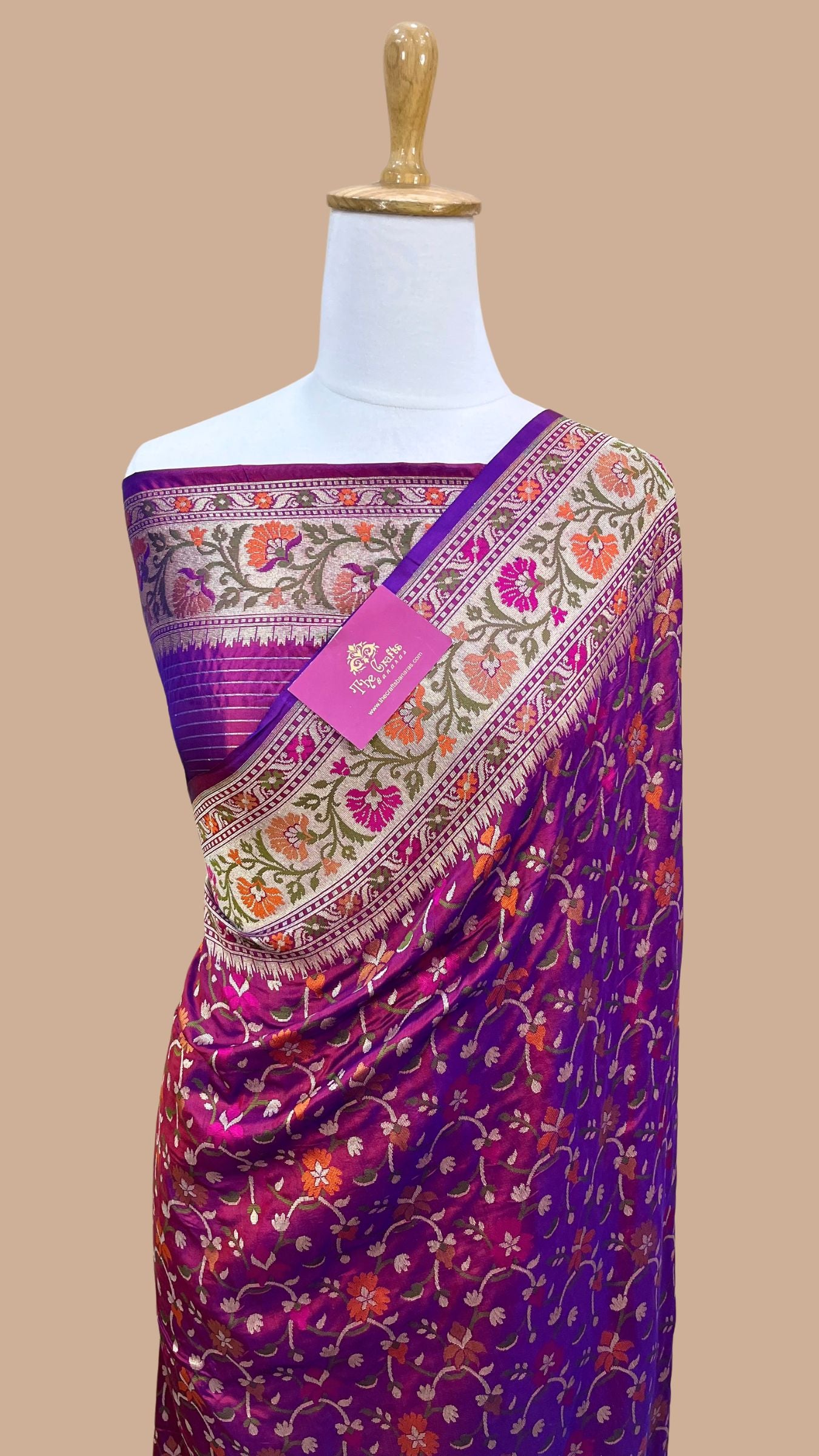 Pure Katan Silk Handloom Banarasi Saree - Jall Work With Meenakari Tilfi