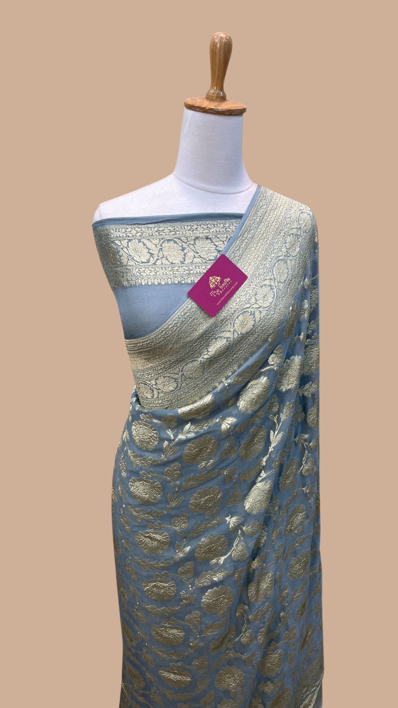 Khaddi Georgette Handloom Banarasi Saree - Water Zari
