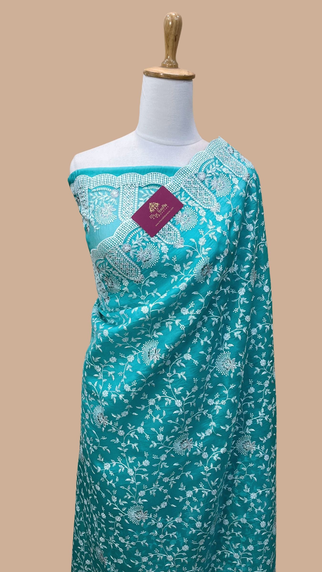 Pure Organza Silk Chikankari Handloom Banarasi Saree