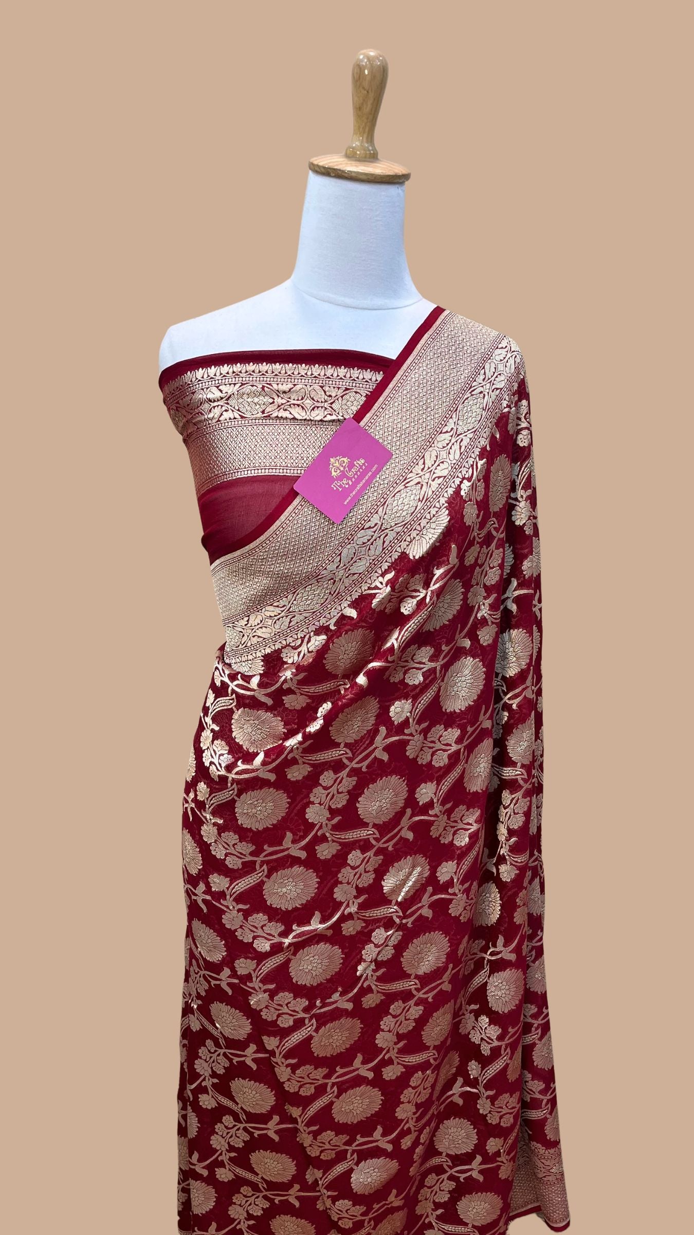 Khaddi Georgette Handloom Banarasi Saree - Water Zari