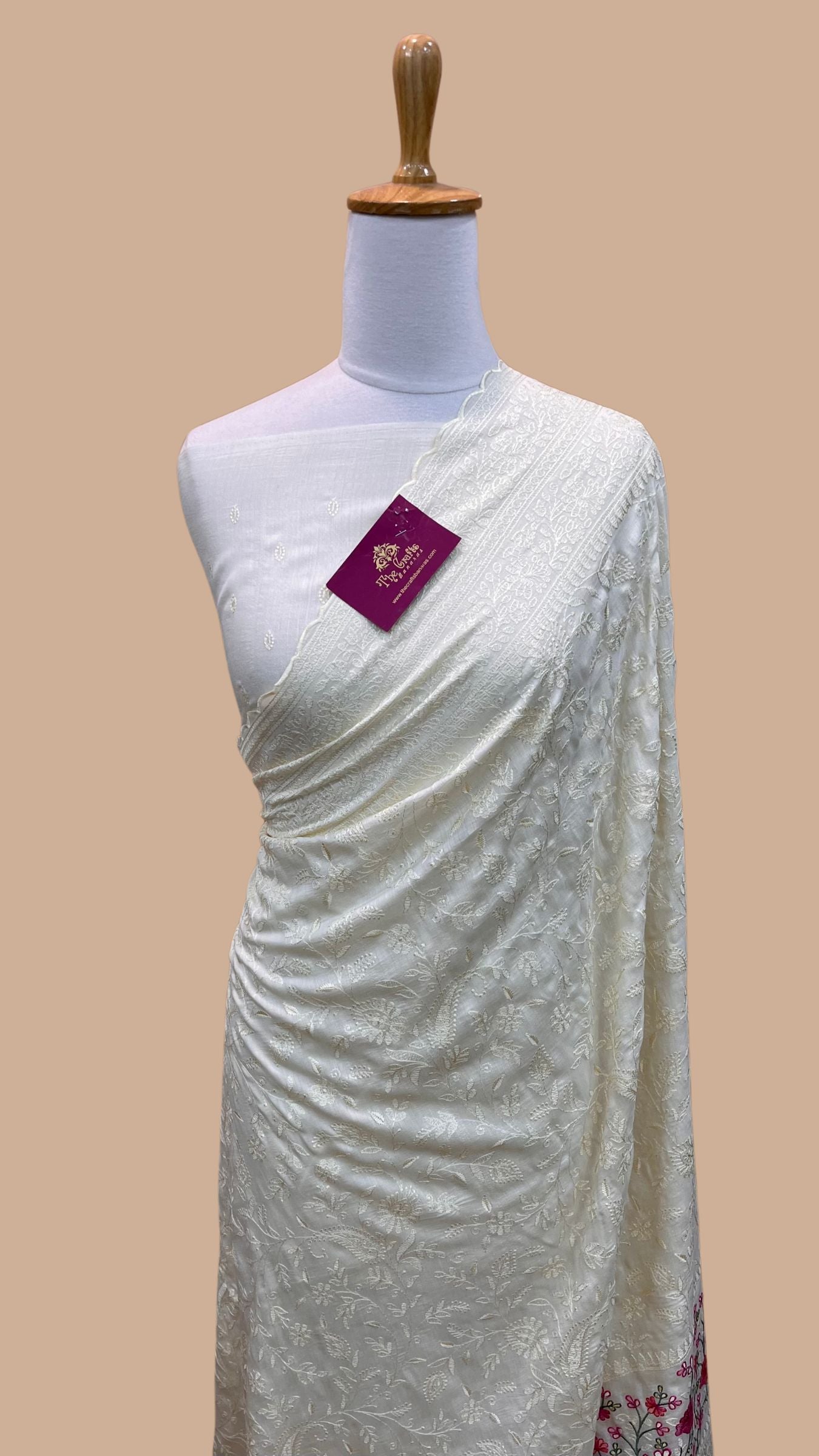 Pure Munga Silk Banarasi Saree - Chikankari all over