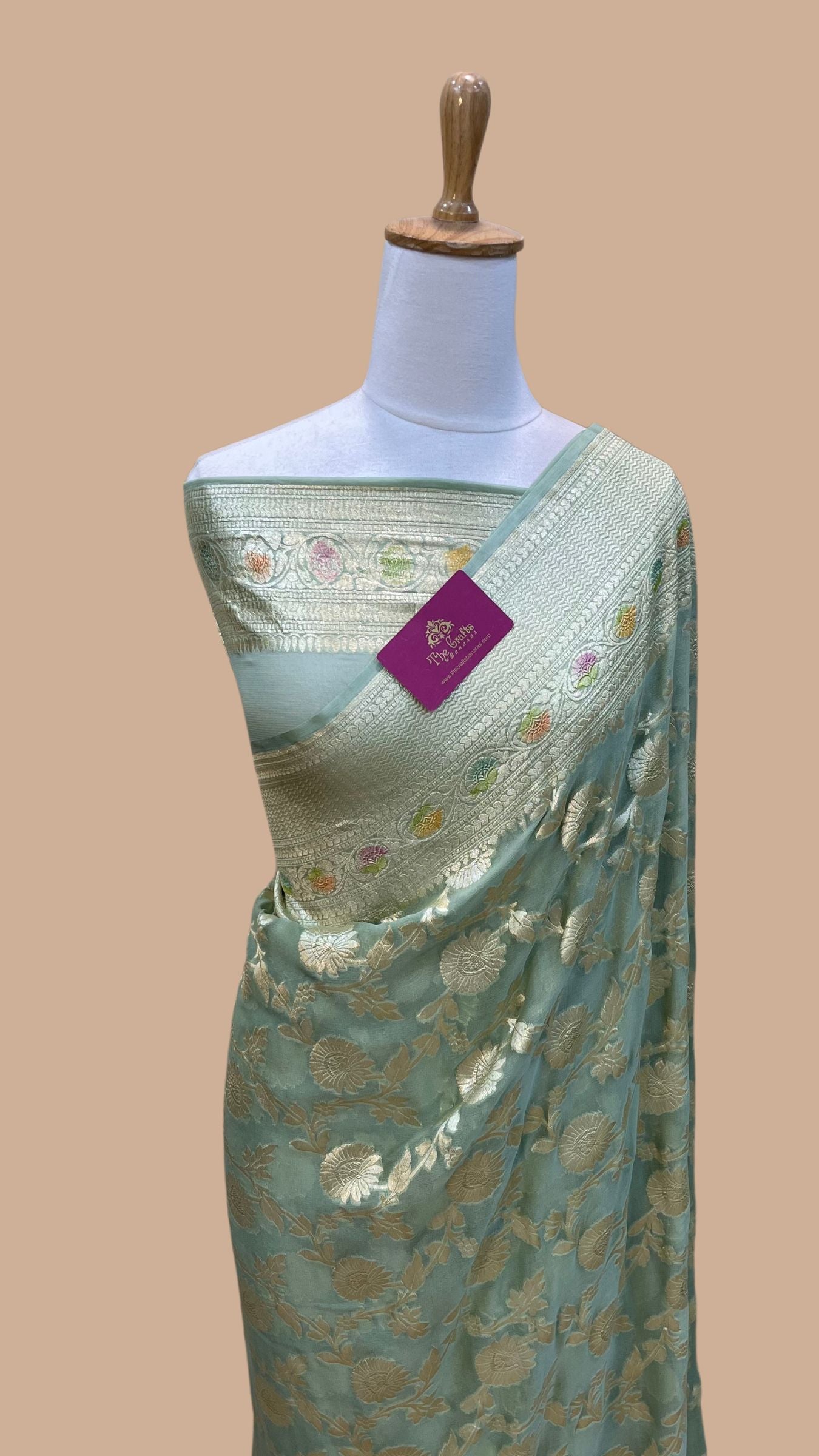 Khaddi Georgette Handloom Banarasi Saree - Water Zari