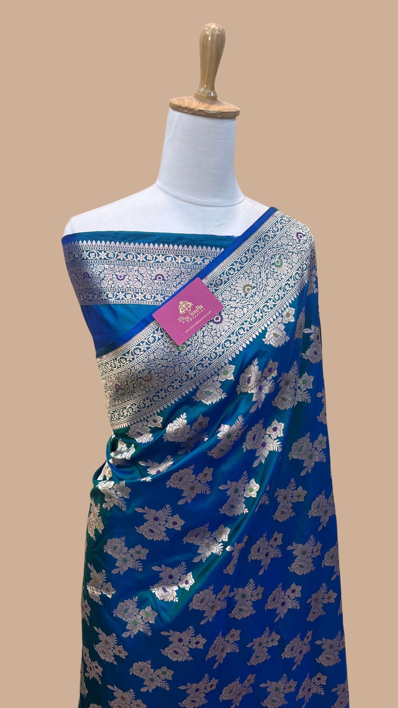 Pure Katan Silk Handloom Banarasi Saree - Jaal Work With Meenakari