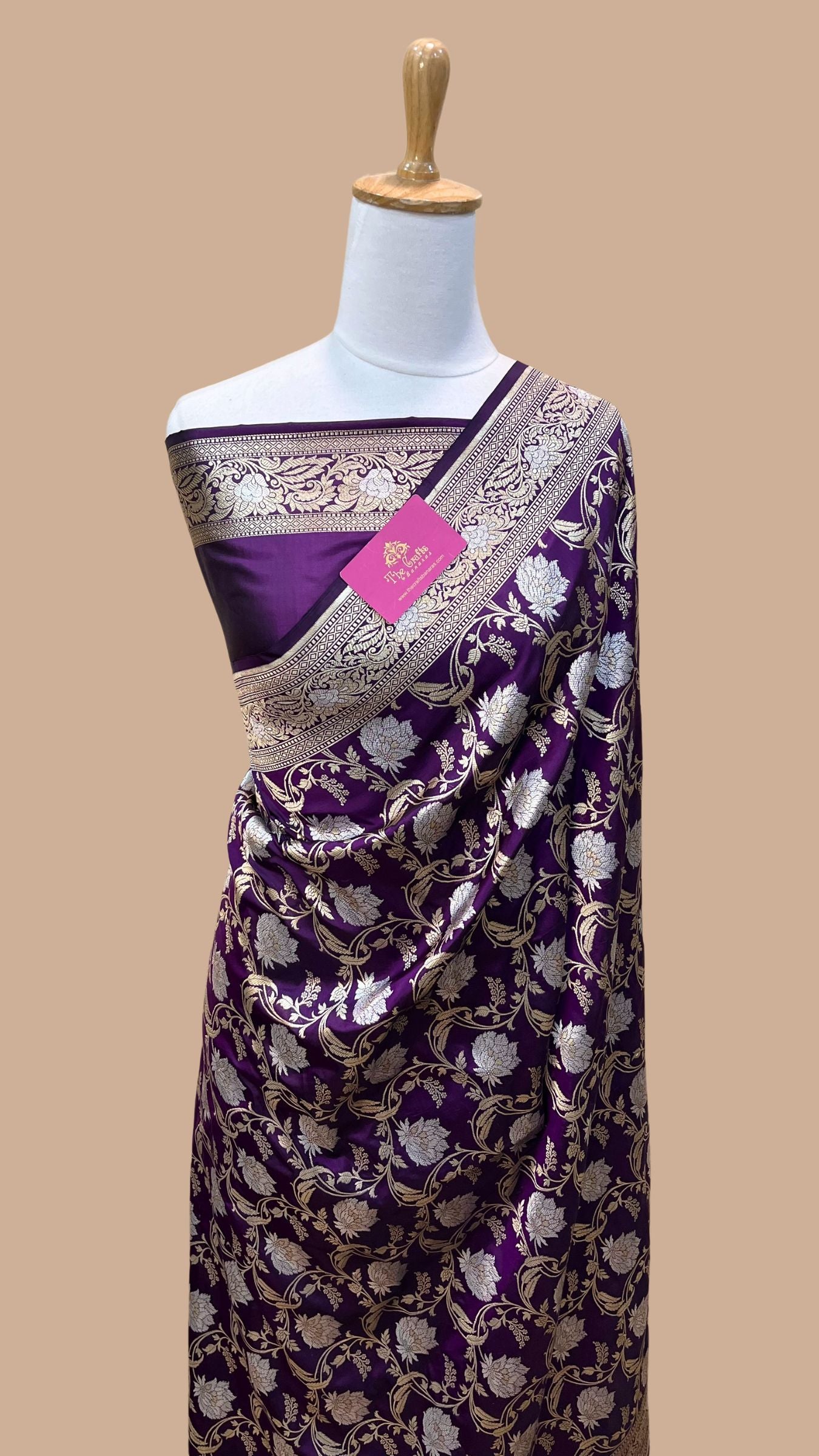 Pure Katan Silk Handloom Banarasi Saree - All over Sona Roopa Jaal work
