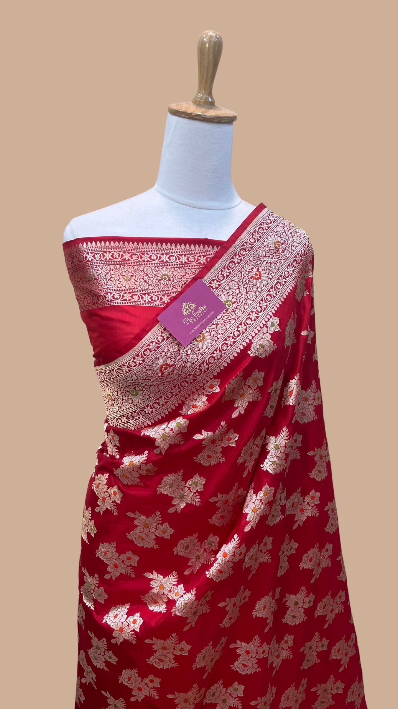 Pure Katan Silk Handloom Banarasi Saree - Jaal Work With Meenakari