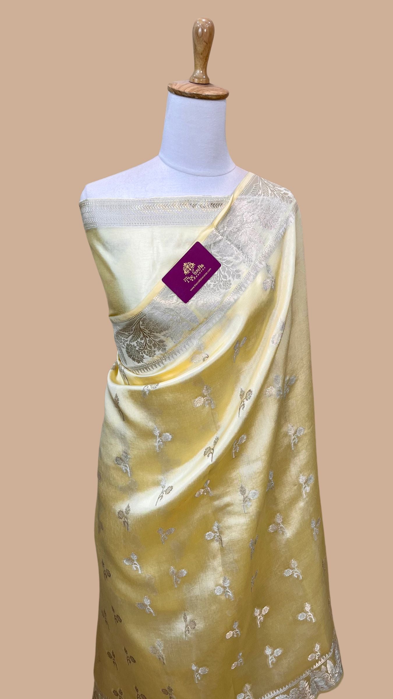 Lime Yellow Pure Chiniya Silk Banarasi Saree