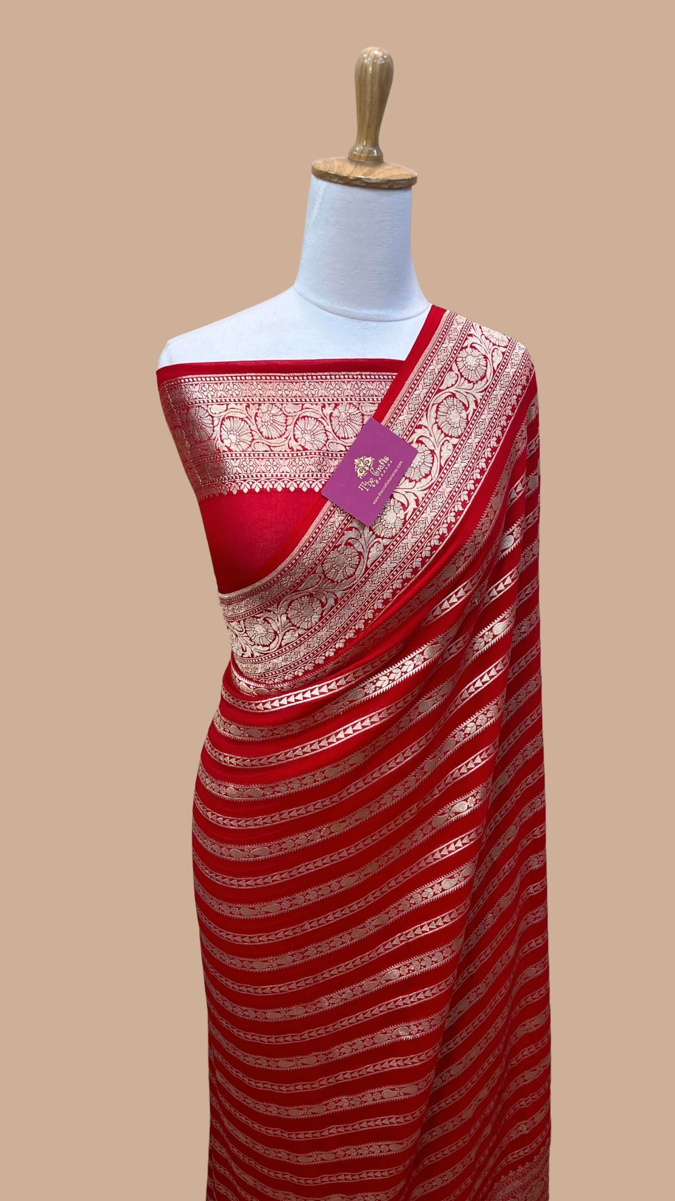 Khaddi Georgette Handloom Banarasi Saree - Water Zari