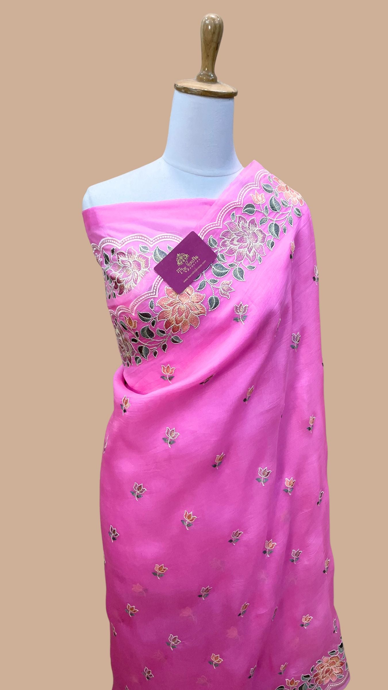 Pure Organza Silk Chikankari Handloom Banarasi Saree