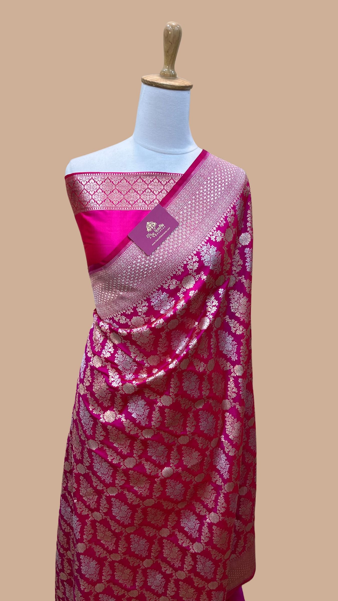 Pure Katan Silk Handloom Banarasi Saree - All over Sona Roopa Jaal work