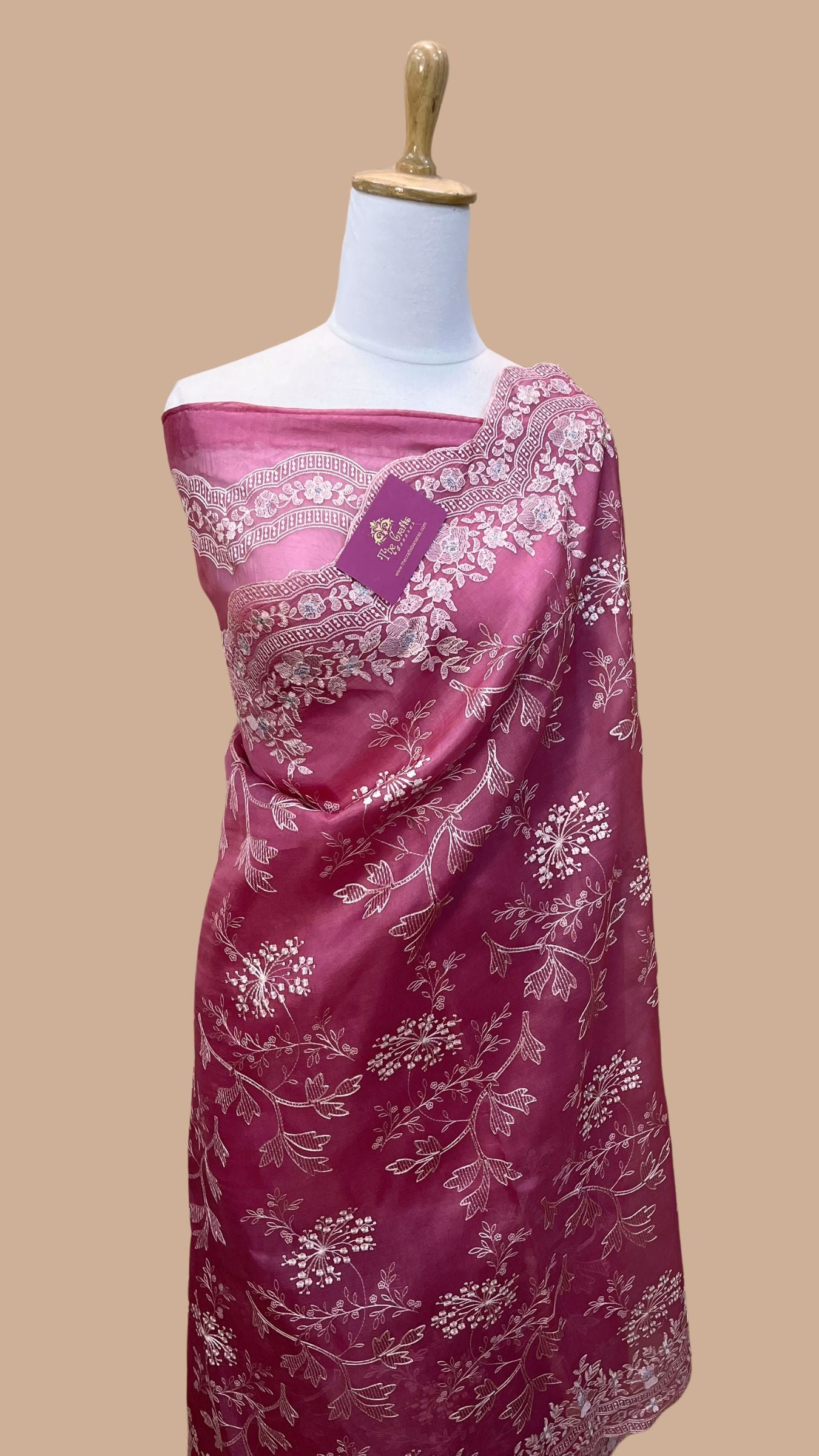 Pure Organza Silk Chikankari Handloom Banarasi Saree