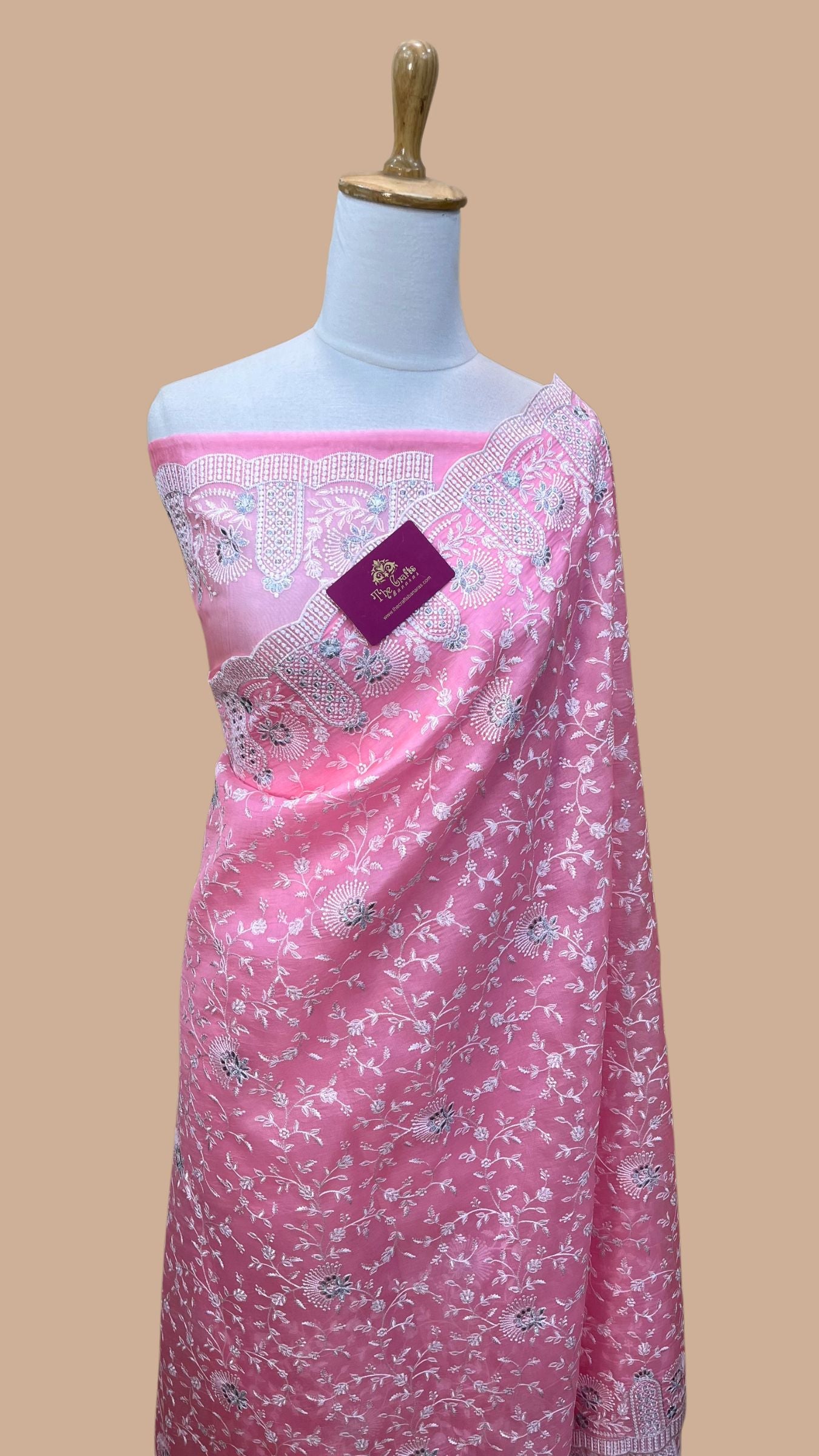 Pure Organza Silk Chikankari Handloom Banarasi Saree